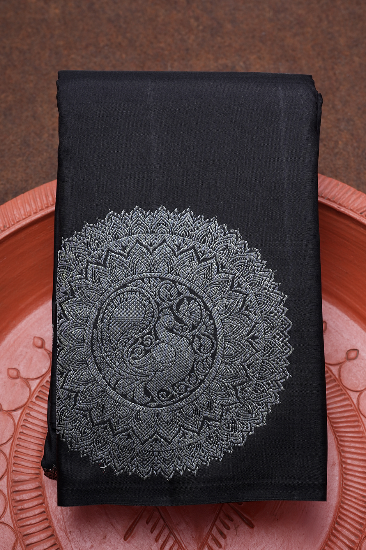  Mandala Design Black Kanchipuram Silk Saree 