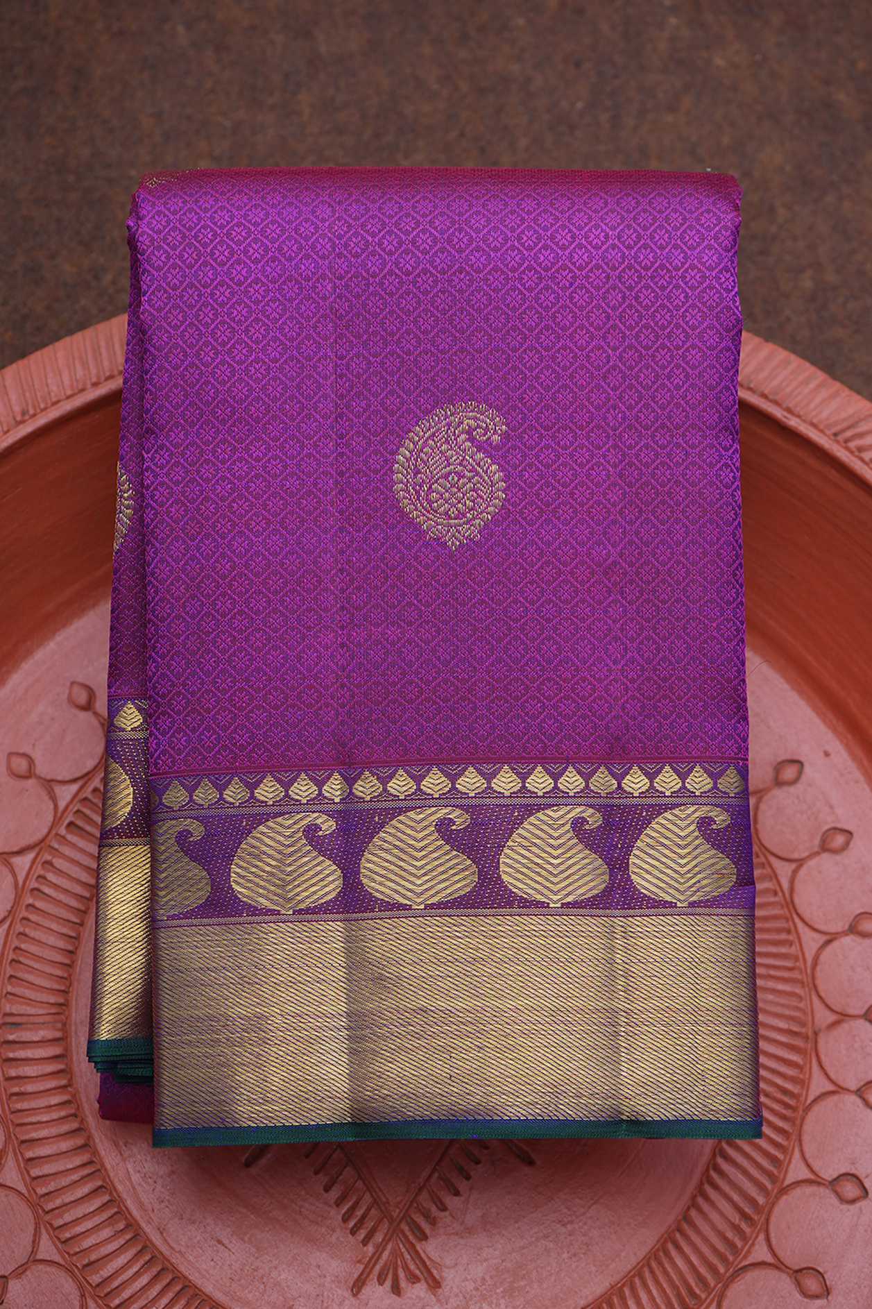  Threadwork With Buttas Purple Rose Kanchipuram Silk Saree 