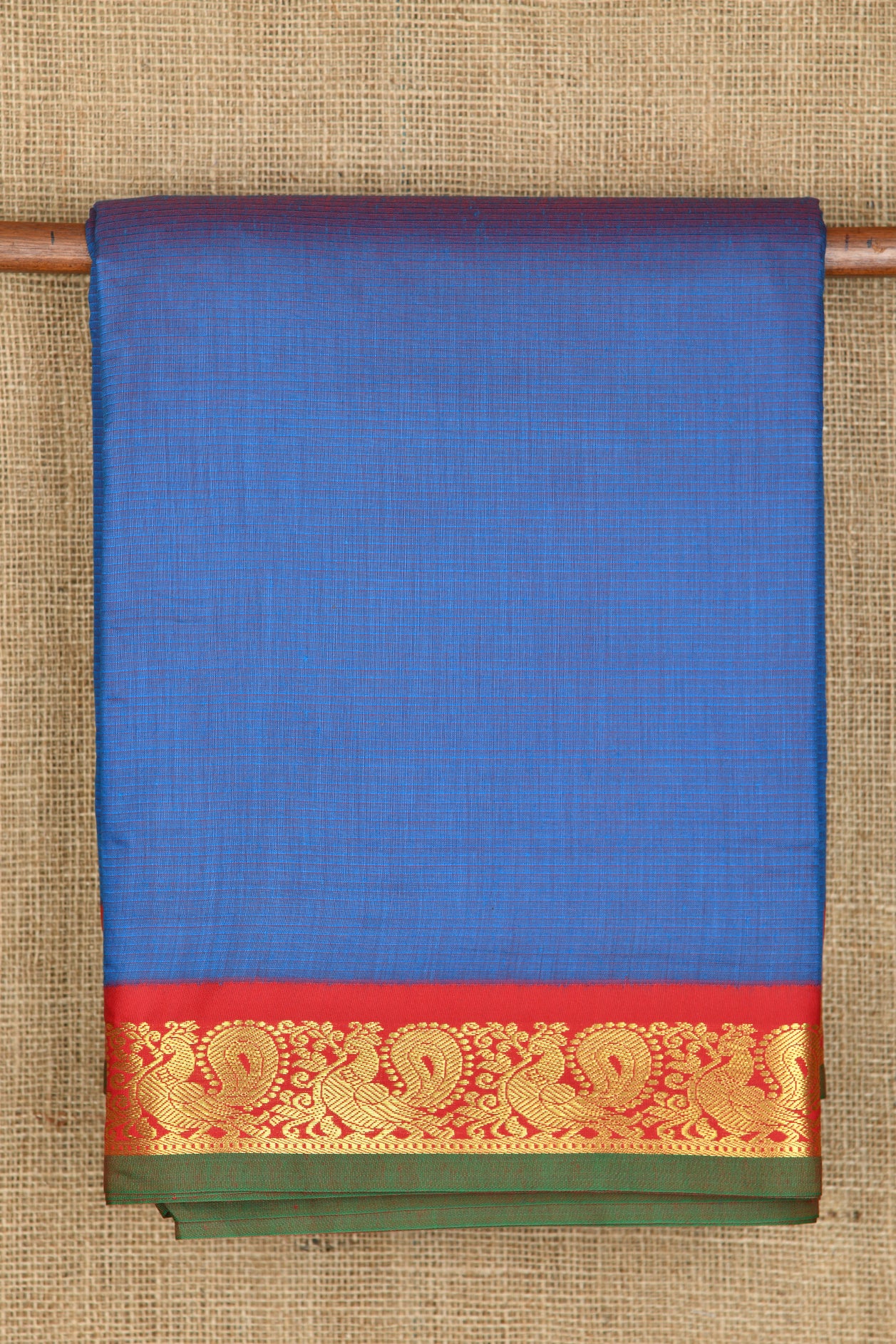  Contrast Zari Peacock Border Cobalt Blue Plain Nine Yards Apoorva Silk Saree 