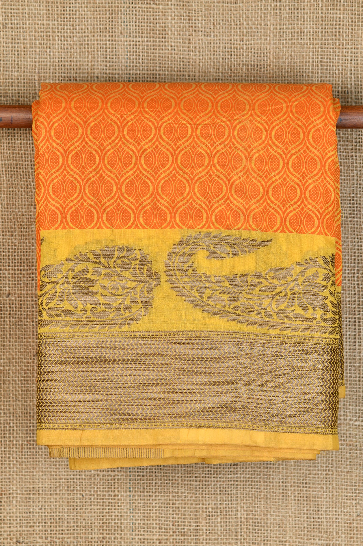  Allover Pattern With Thread Work Border Orange Chanderi Cotton Saree 