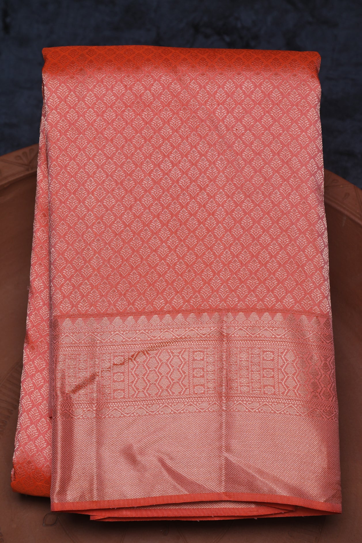  Silver Zari Buttis Peach Pink Kanchipuram Silk Saree 