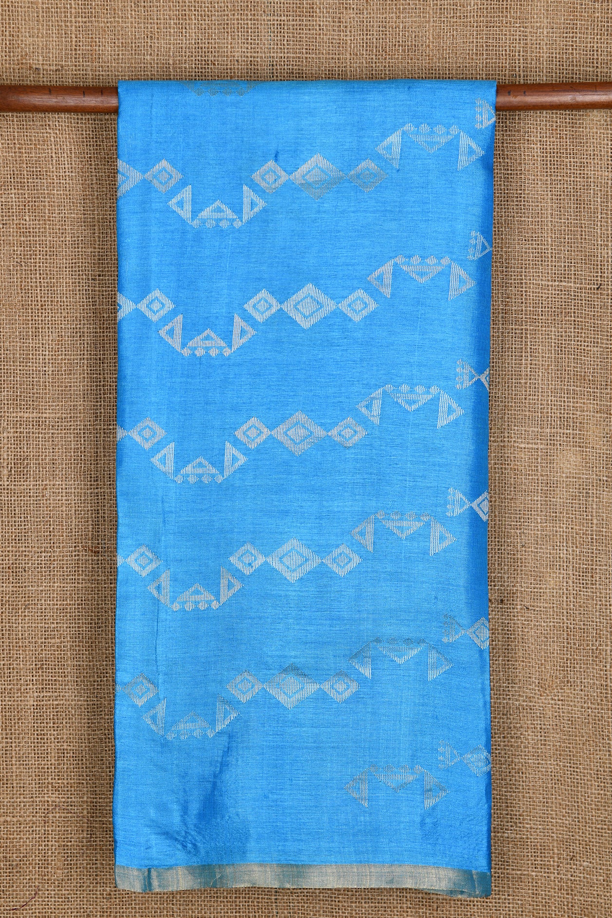  Small Border With Silver Zari Geometric Design Sky Blue Tussar Silk Saree 