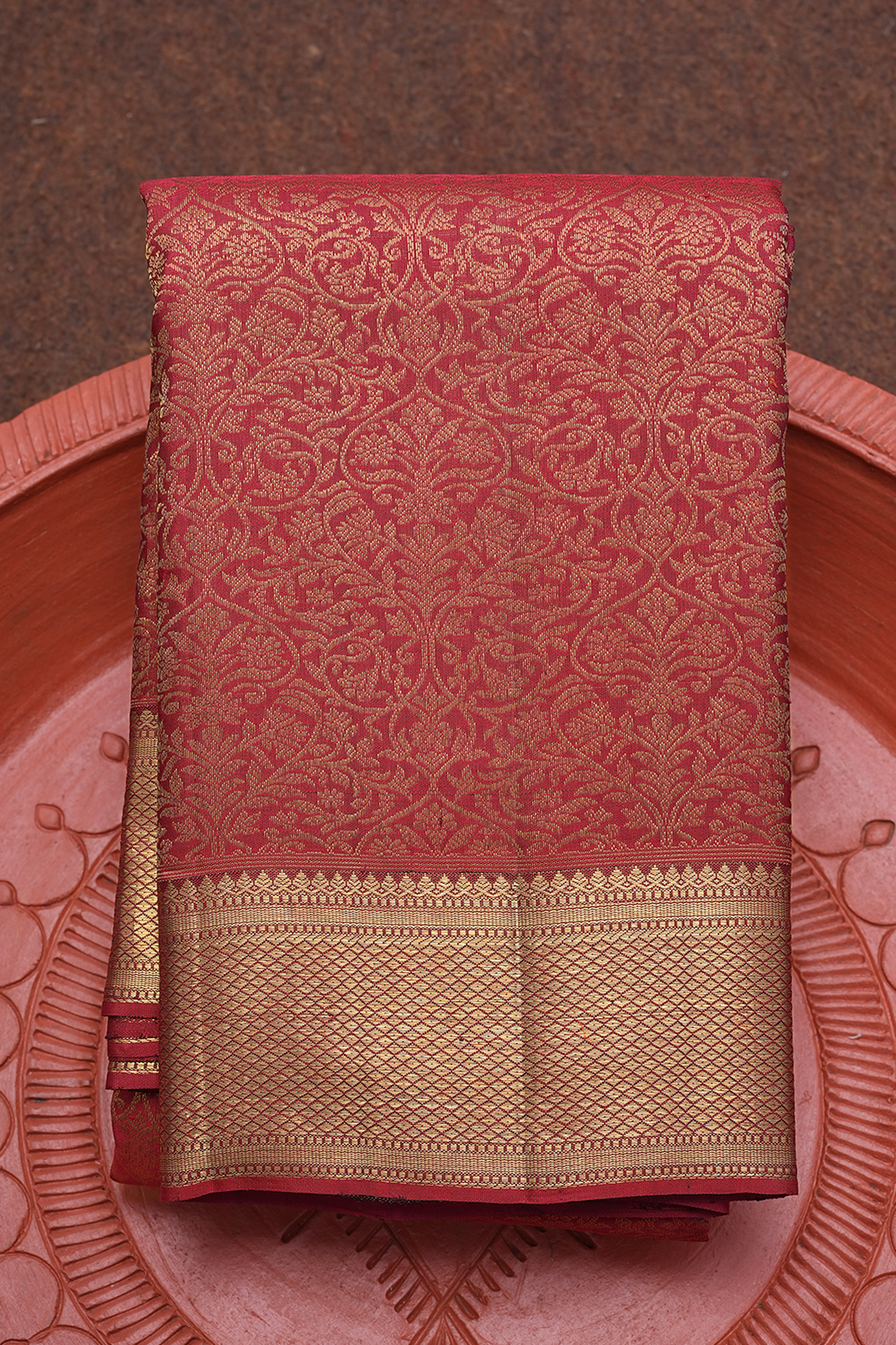  Zari Border In Brocade Maroon Kanchipuram Silk Saree 