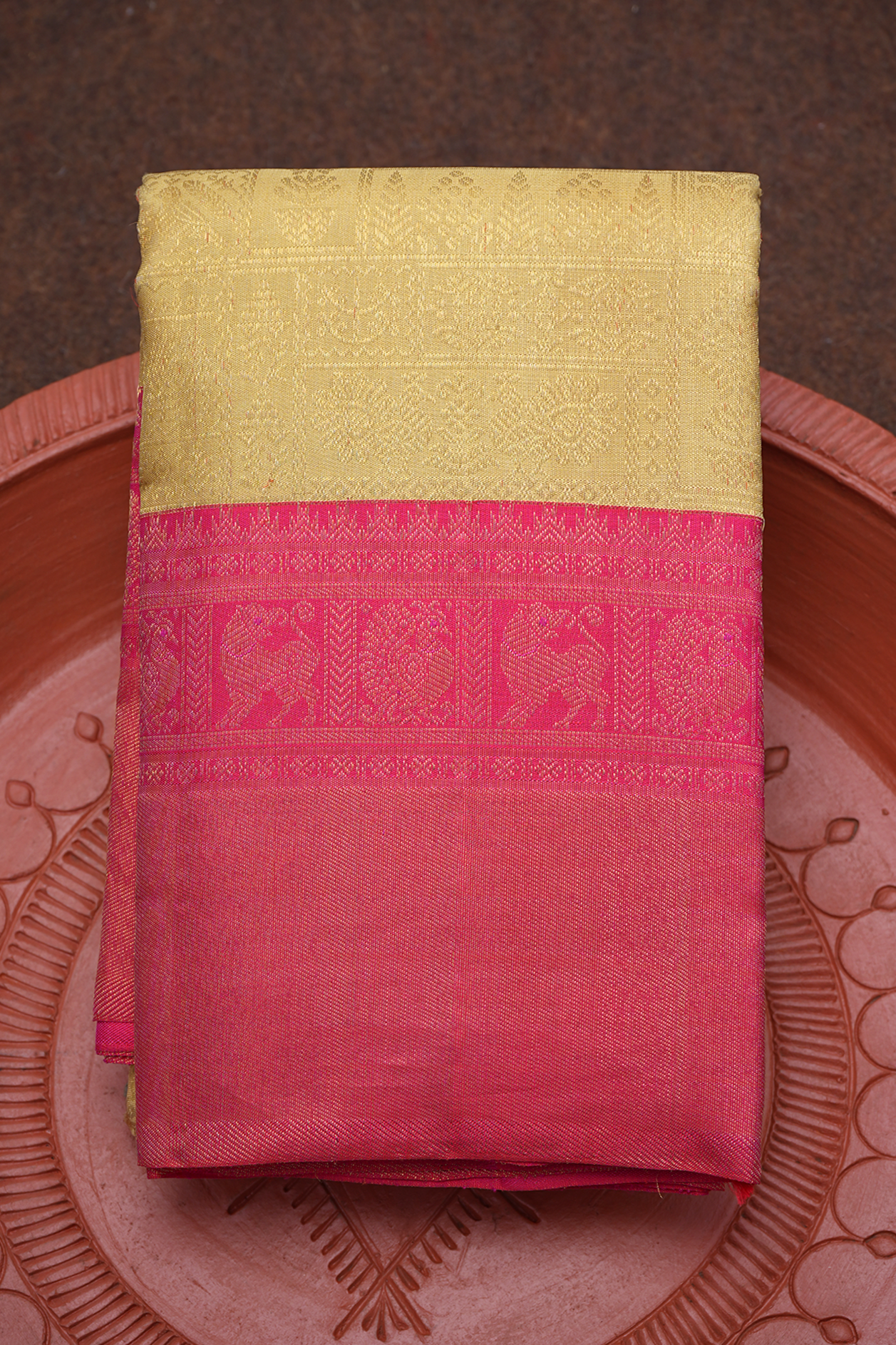  Zari Border In Brocade Yellowish Beige Kanchipuram Silk Saree 