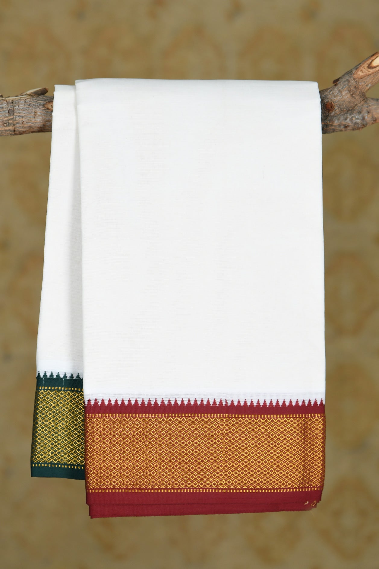  Ganga Jamuna Mayilkan Border In Plain Off White Cotton Dhoti 