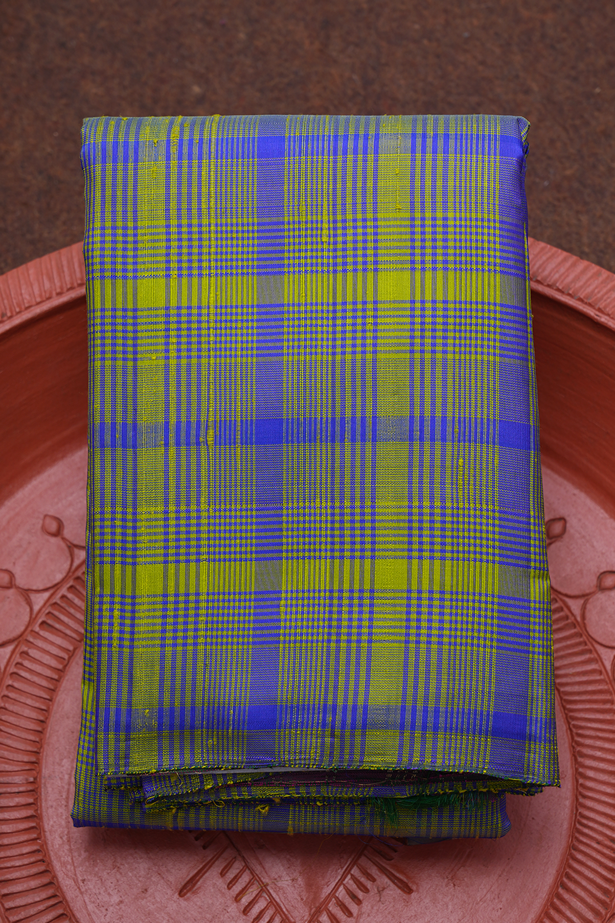  Checks Design Green And Blue Kanchipuram Silk Saree 