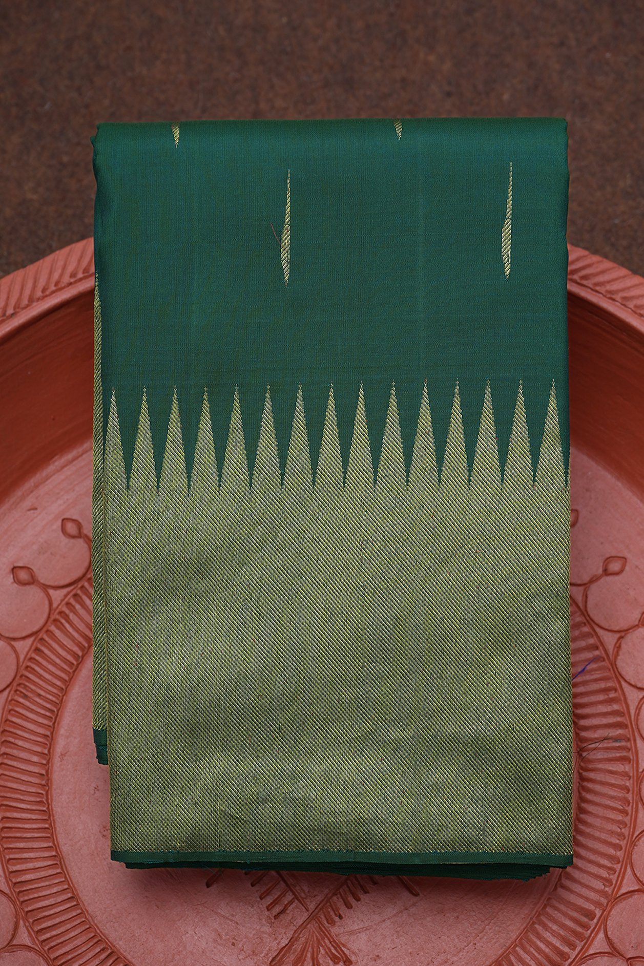  Stripes Zari Buttas Forest Green Kanchipuram Silk Saree 