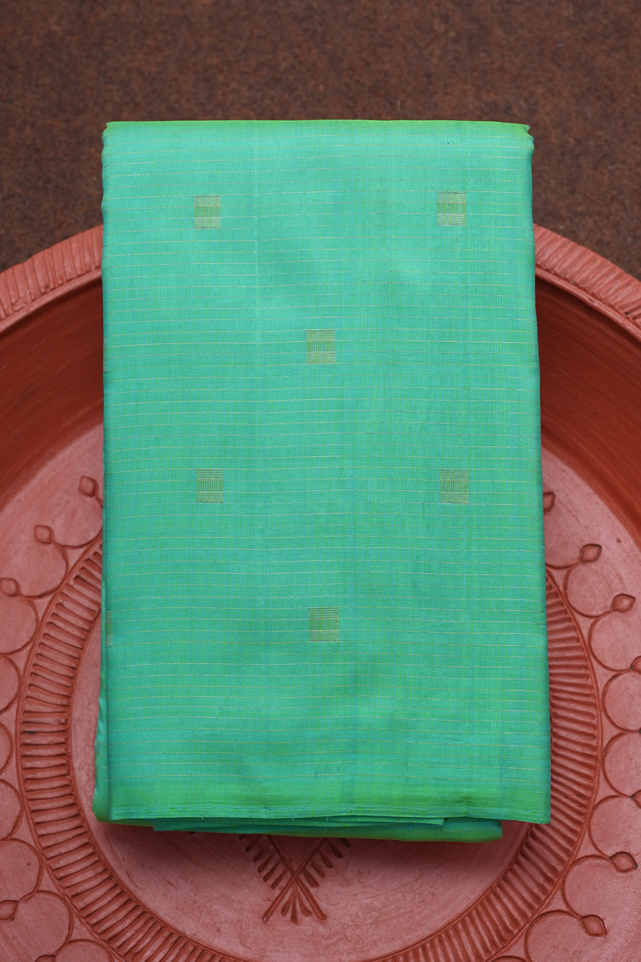  Stripes With Buttas Sea Green Kanchipuram Silk Saree 