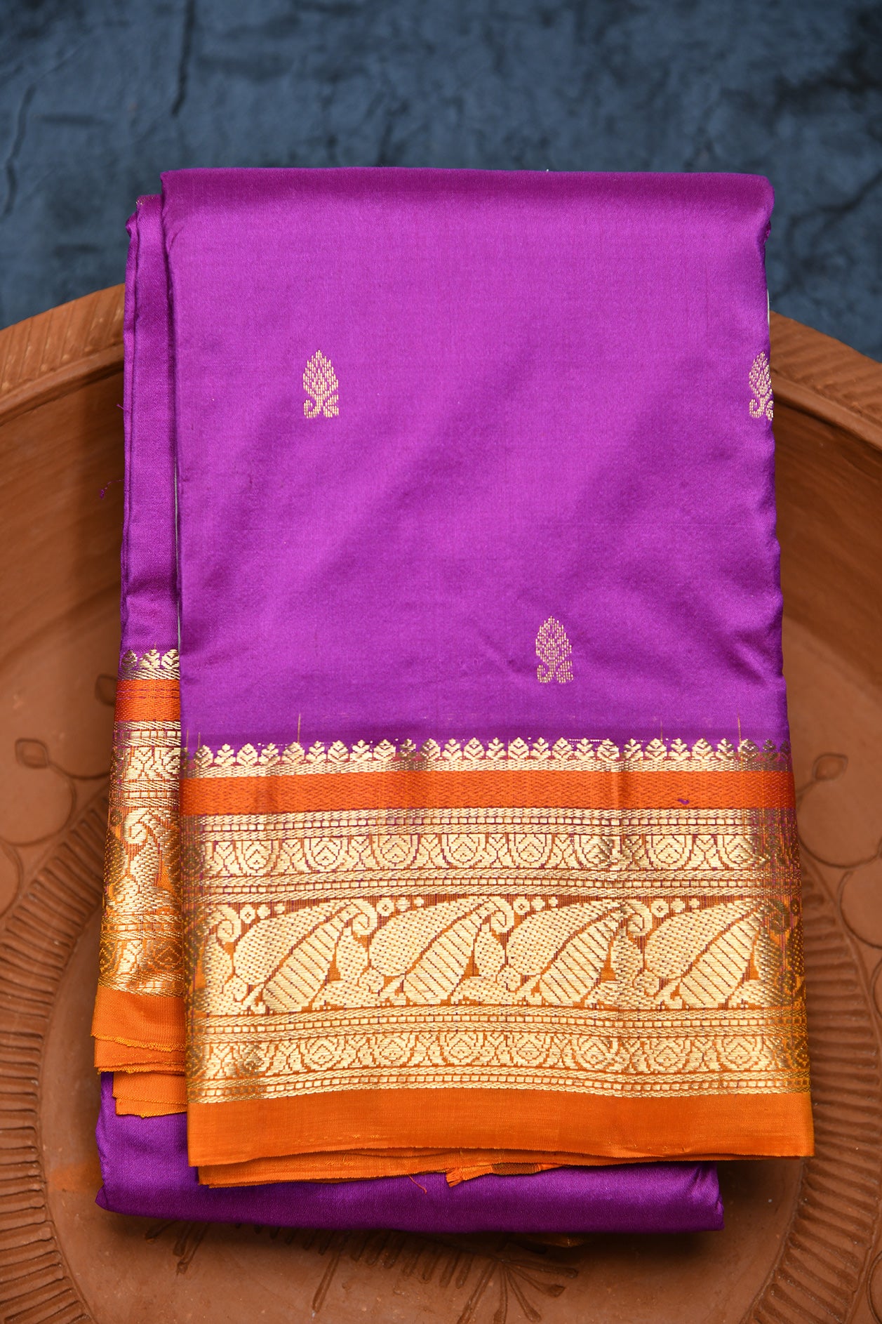  Contrast Border Zari Butta Purple Kanchipuram Silk Saree 