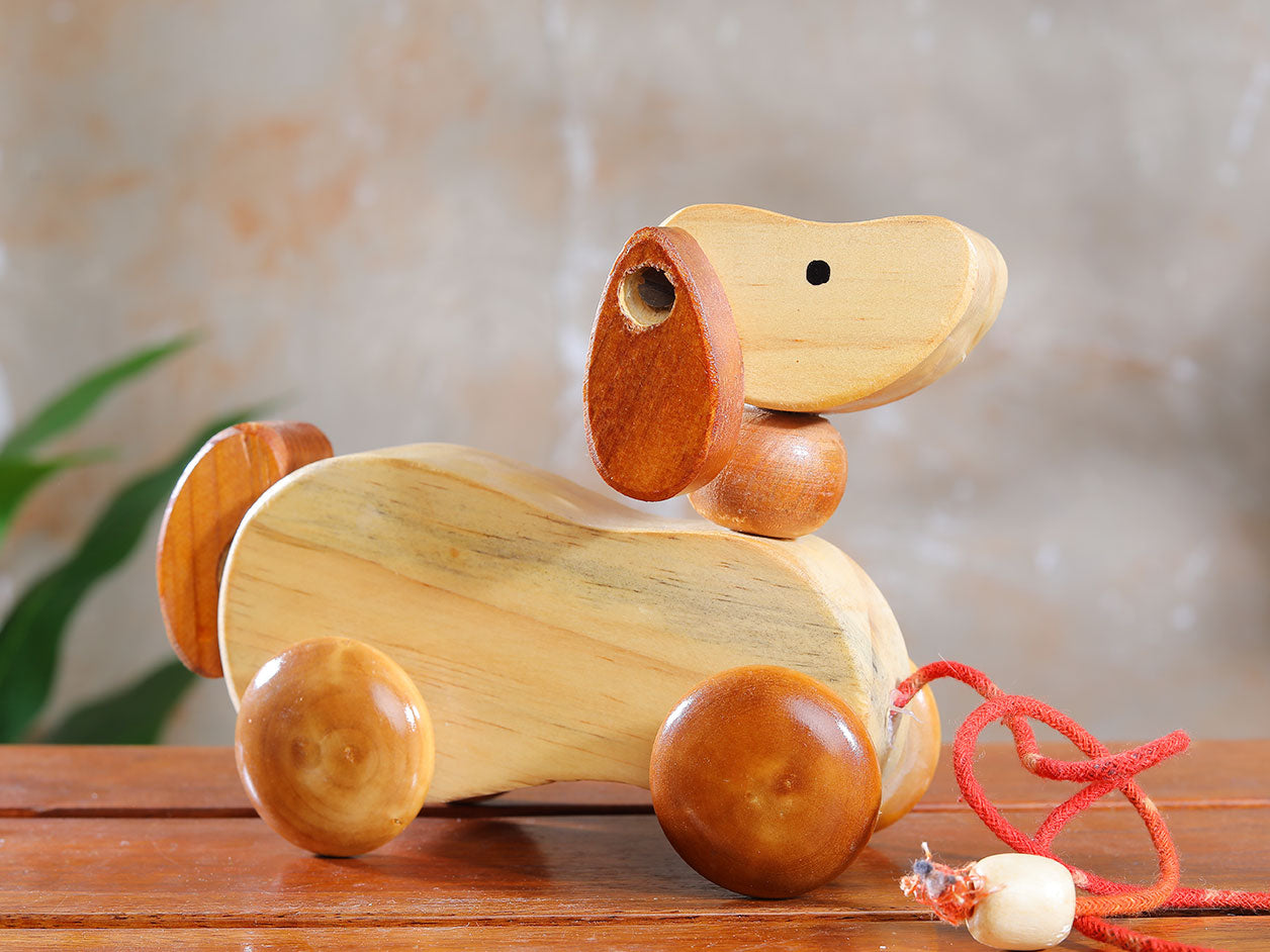  Pull Along Moving Toy Dog Wooden For Kids 