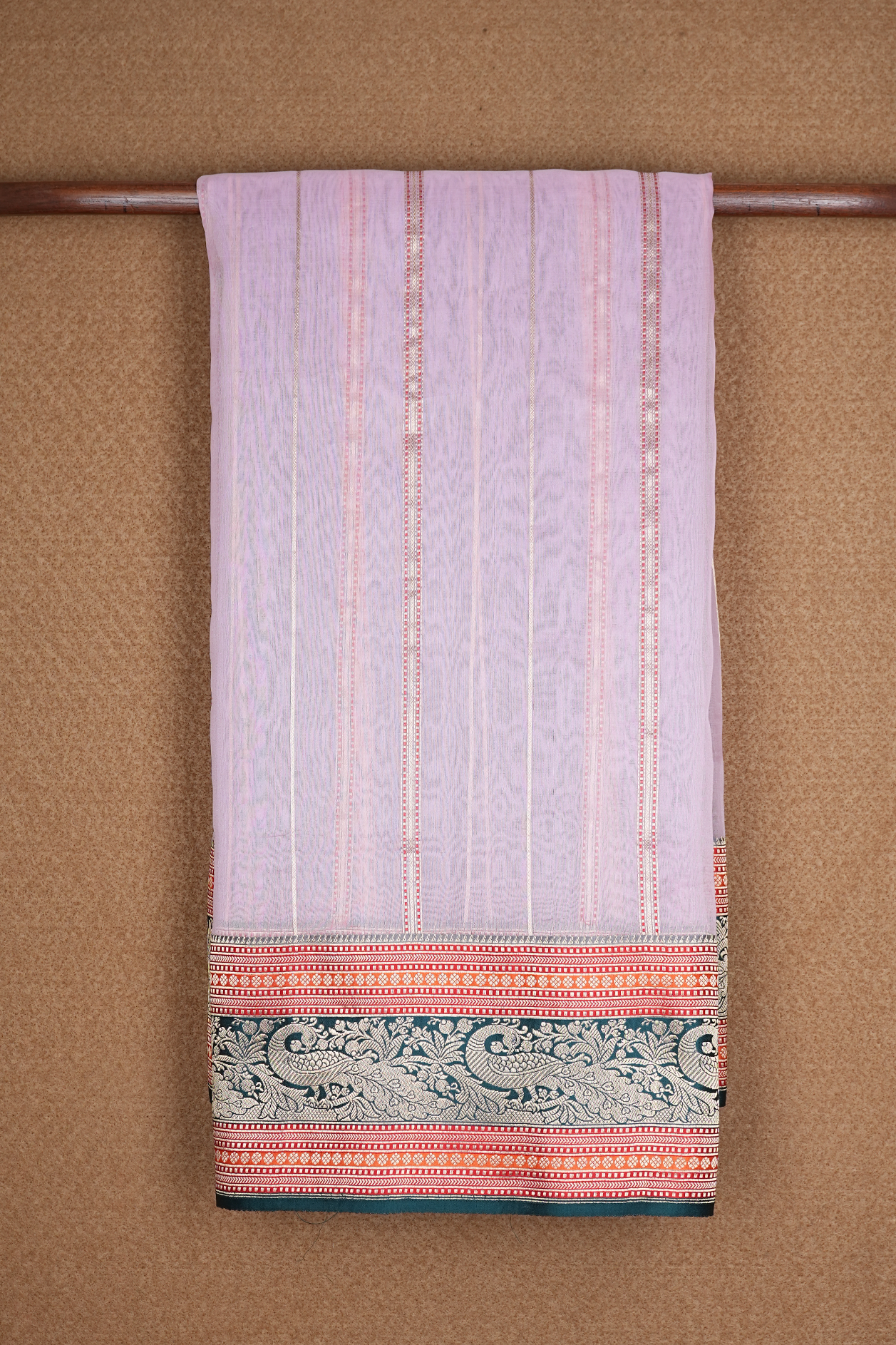  Stripes Design Pastel Pink Organza Banarasi Silk Saree 