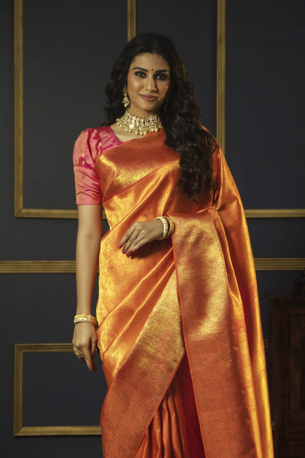 Orange Kanjivaram Silk Sarees - FabFunda