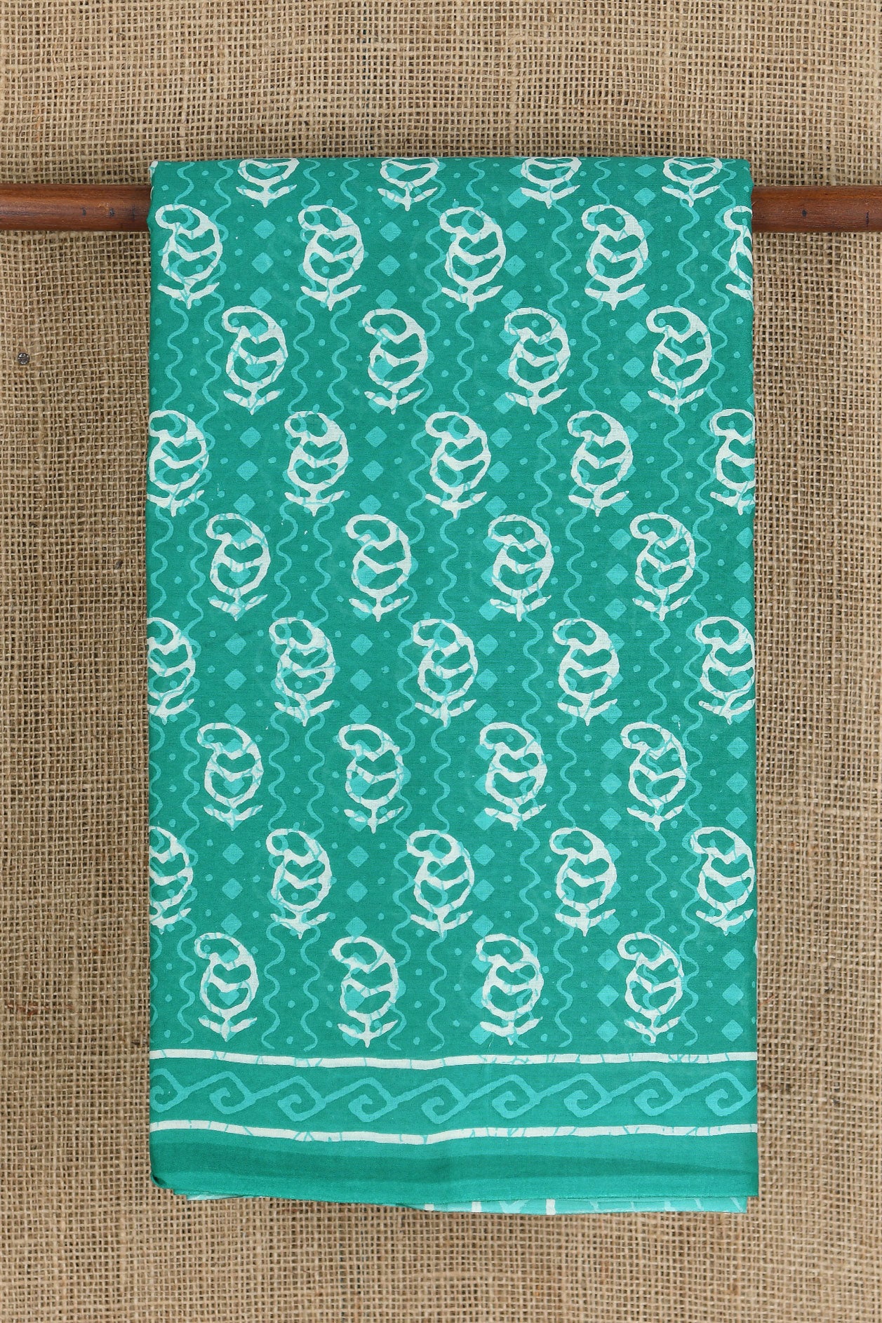  Paisley Design Teal Green Printed Ahmedabad Cotton Saree 