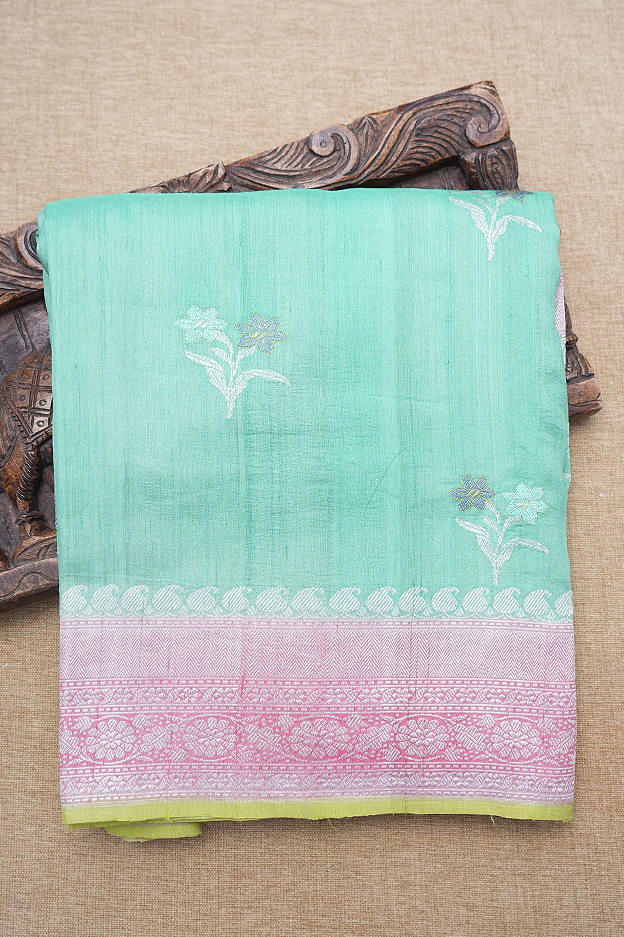  Floral Buttas Sea Green Banarasi Silk Saree 