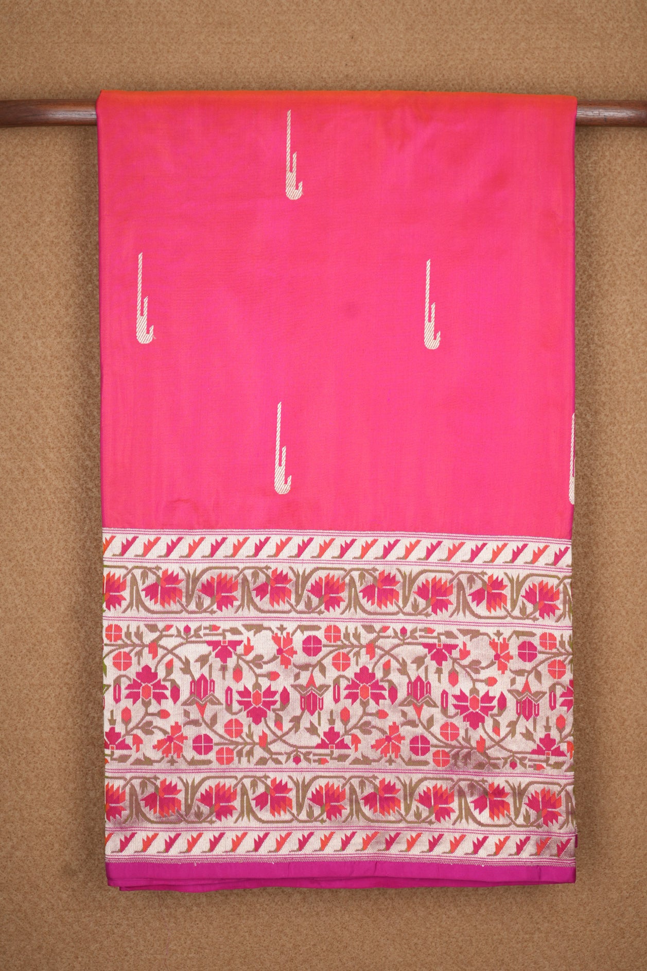  Big Paithani Design Border Hot Pink Banaras Silk Saree 