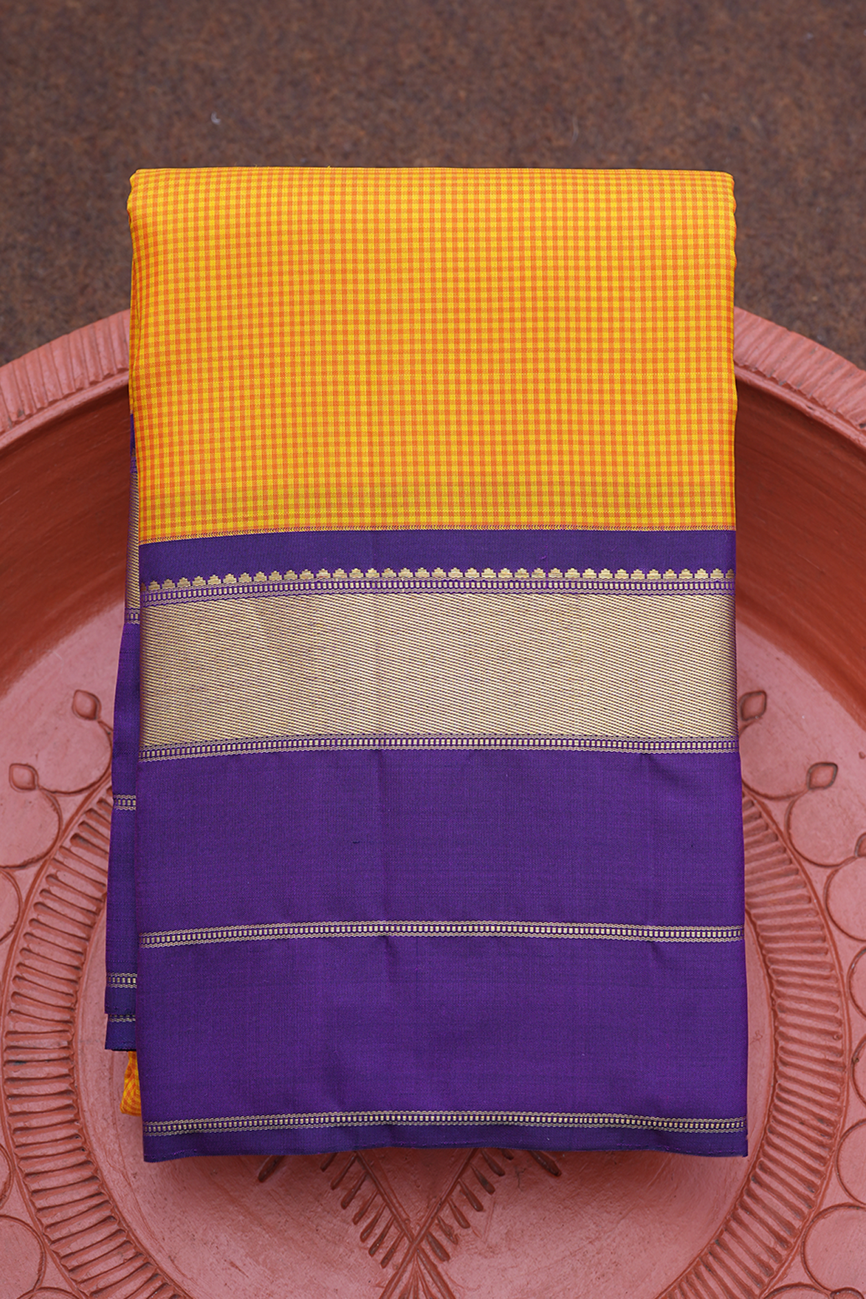  Self Checks Design Shads Of Yellow Kanchipuram Silk Saree 