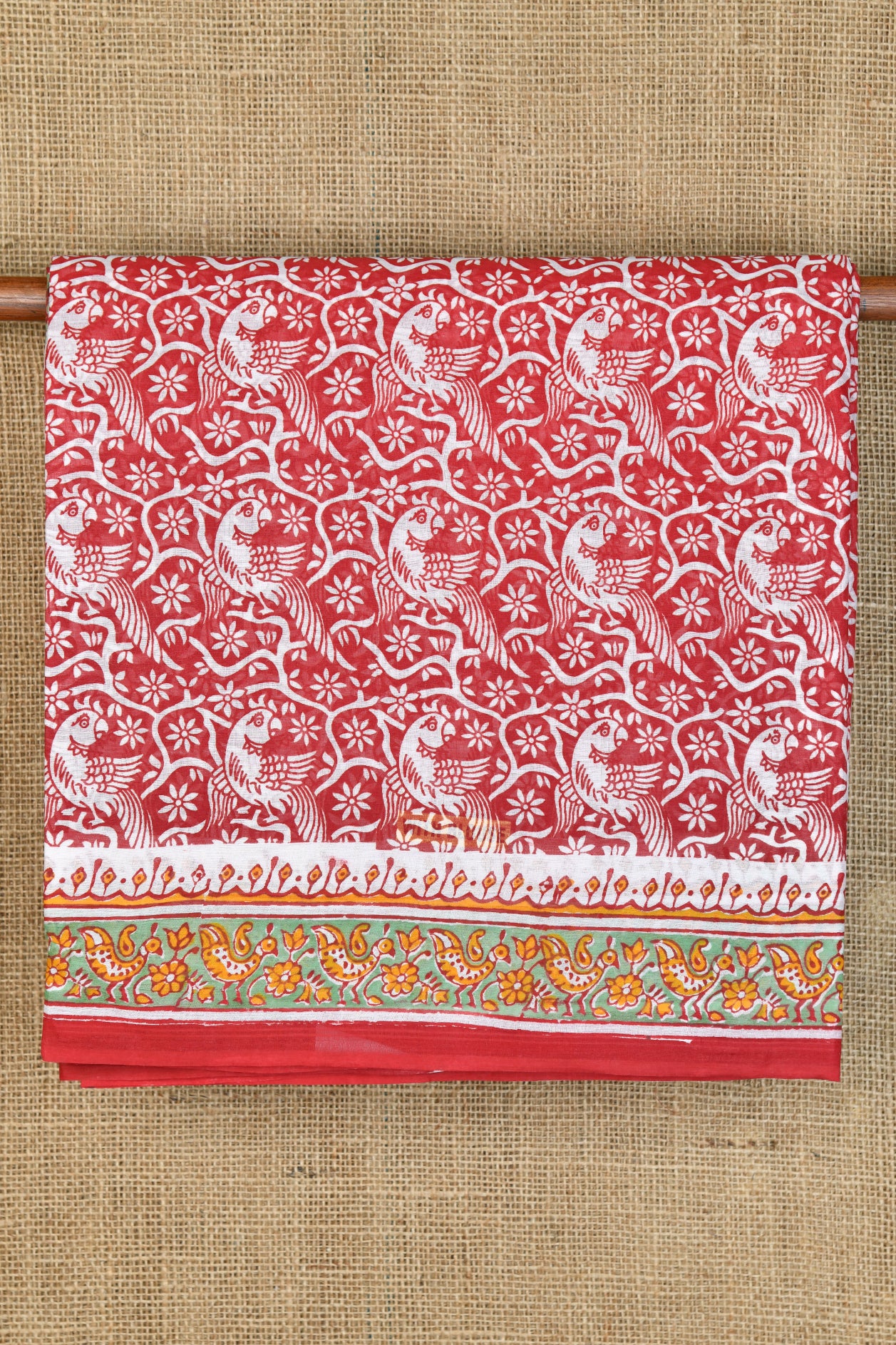  Parrot Motif Printed Maroon Hyderabad Cotton Saree 