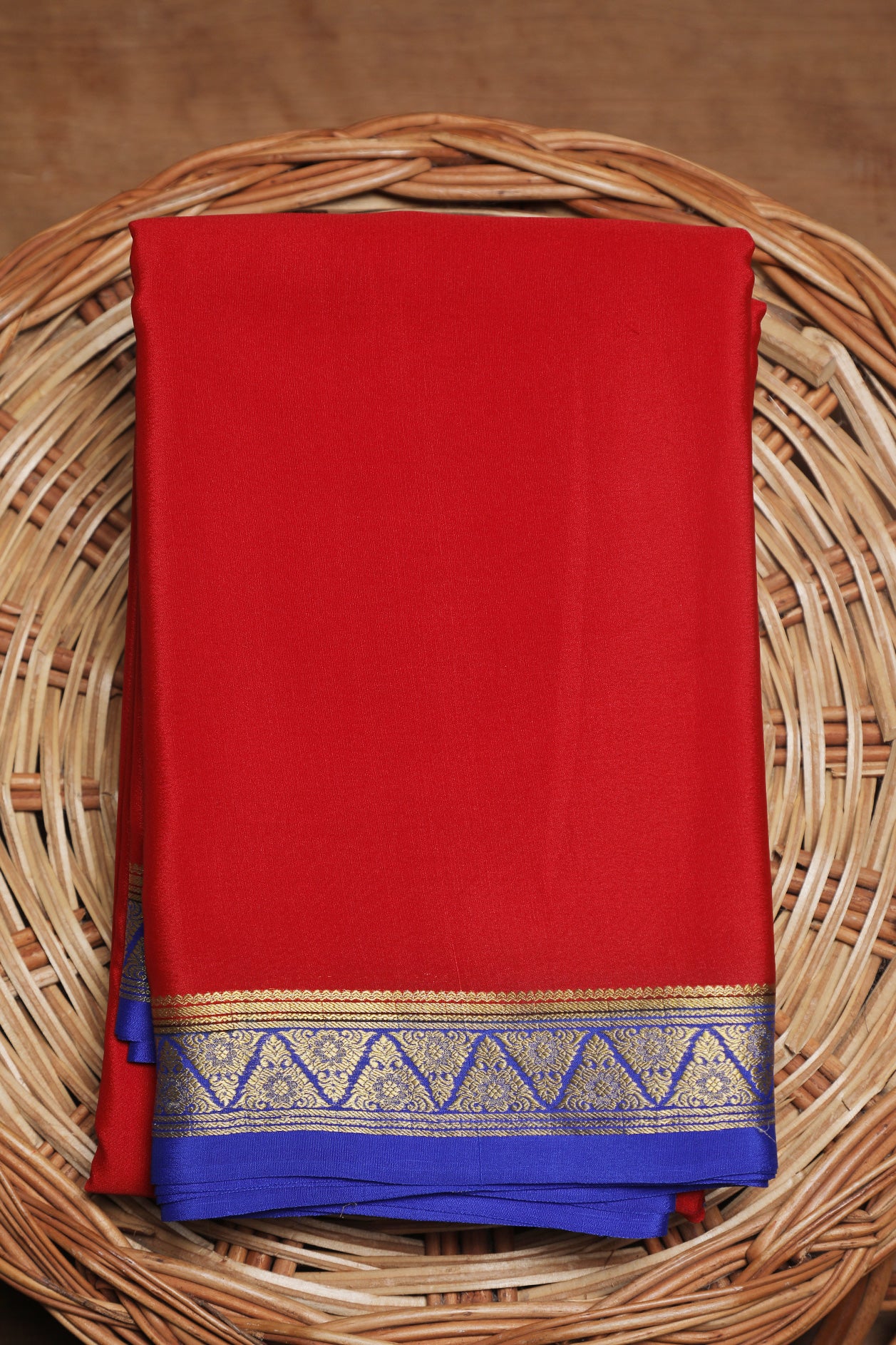  Contrast Border Chilly Red Mysore Silk Saree 