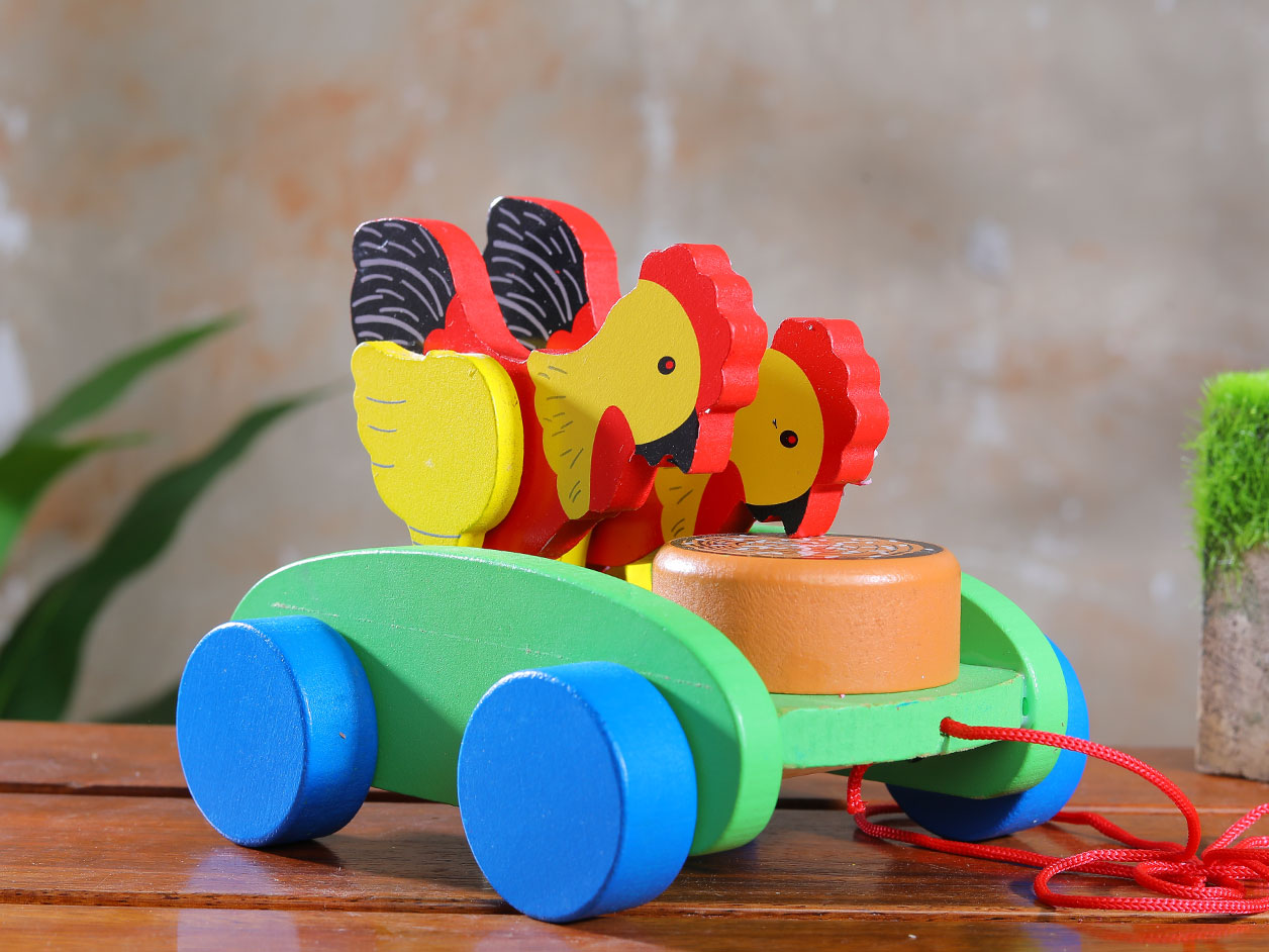  Pull Along Moving Toy Hen Wooden For Kids 