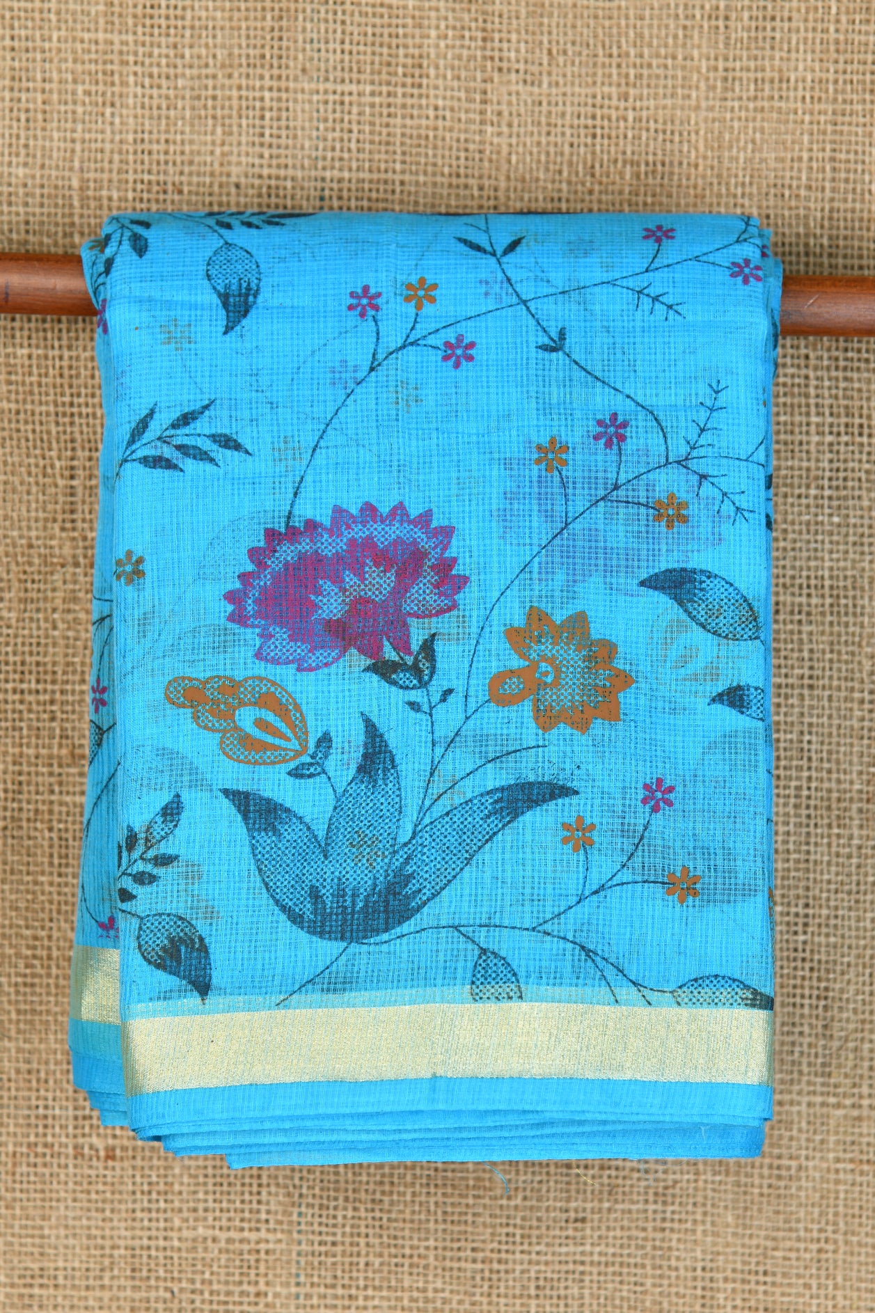  Small Zari Border With Floral Design Sky Blue Kota Cotton Saree 