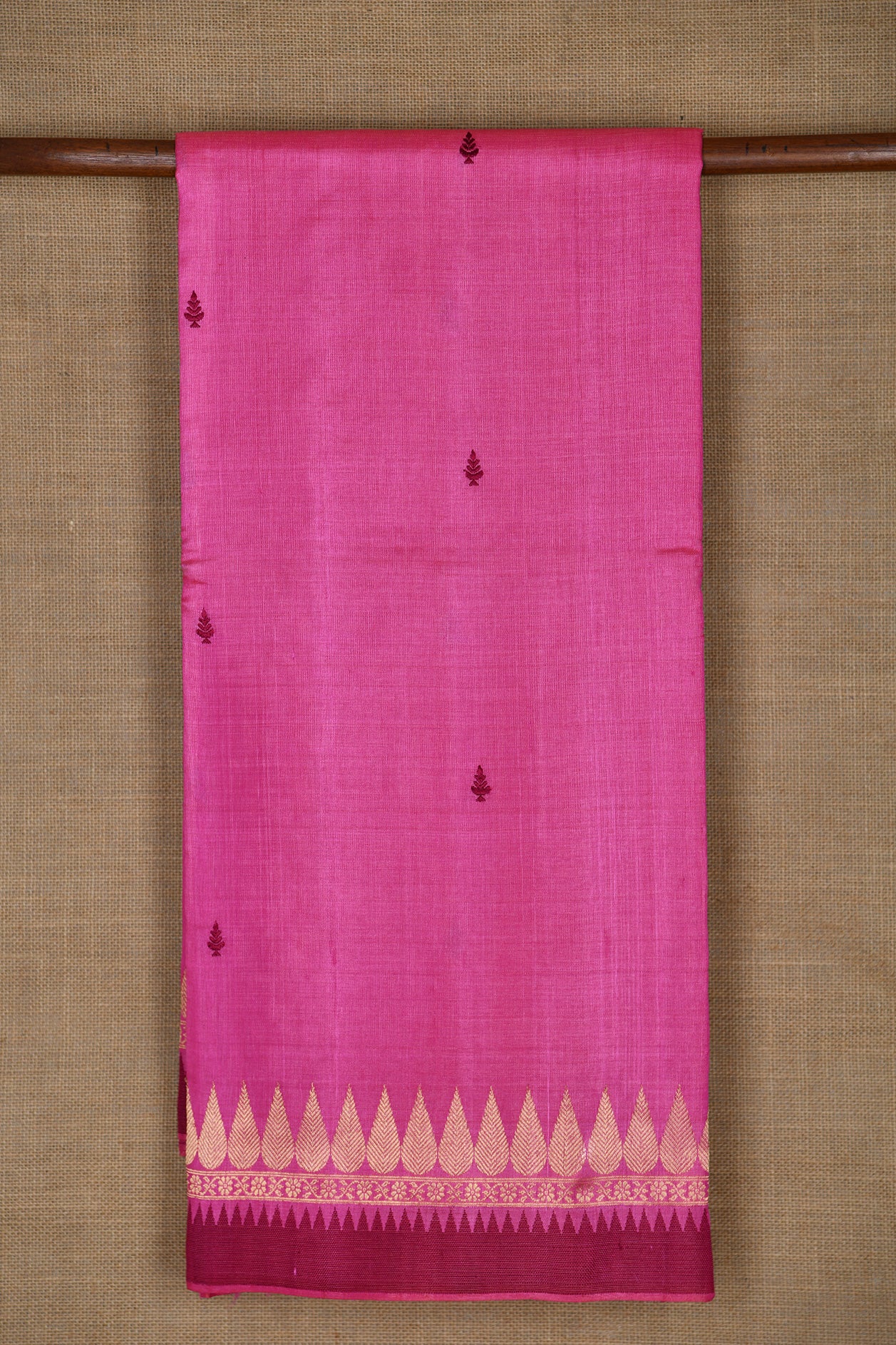  Leaf Threadwork Motifs Magenta Tussar Silk Saree 