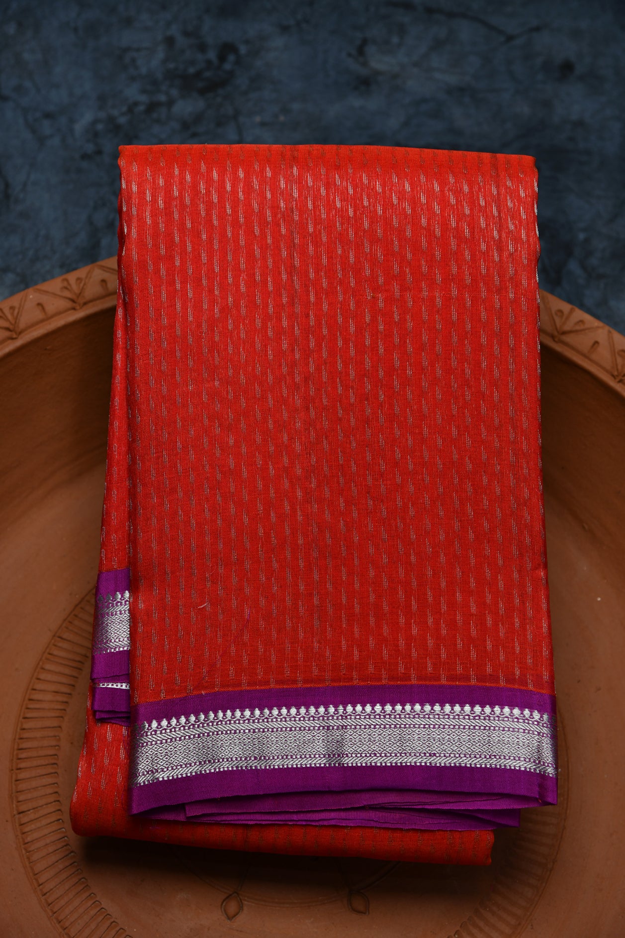  Contrast Border Raindrops Design Ruby Red Kanchipuram Silk Saree 