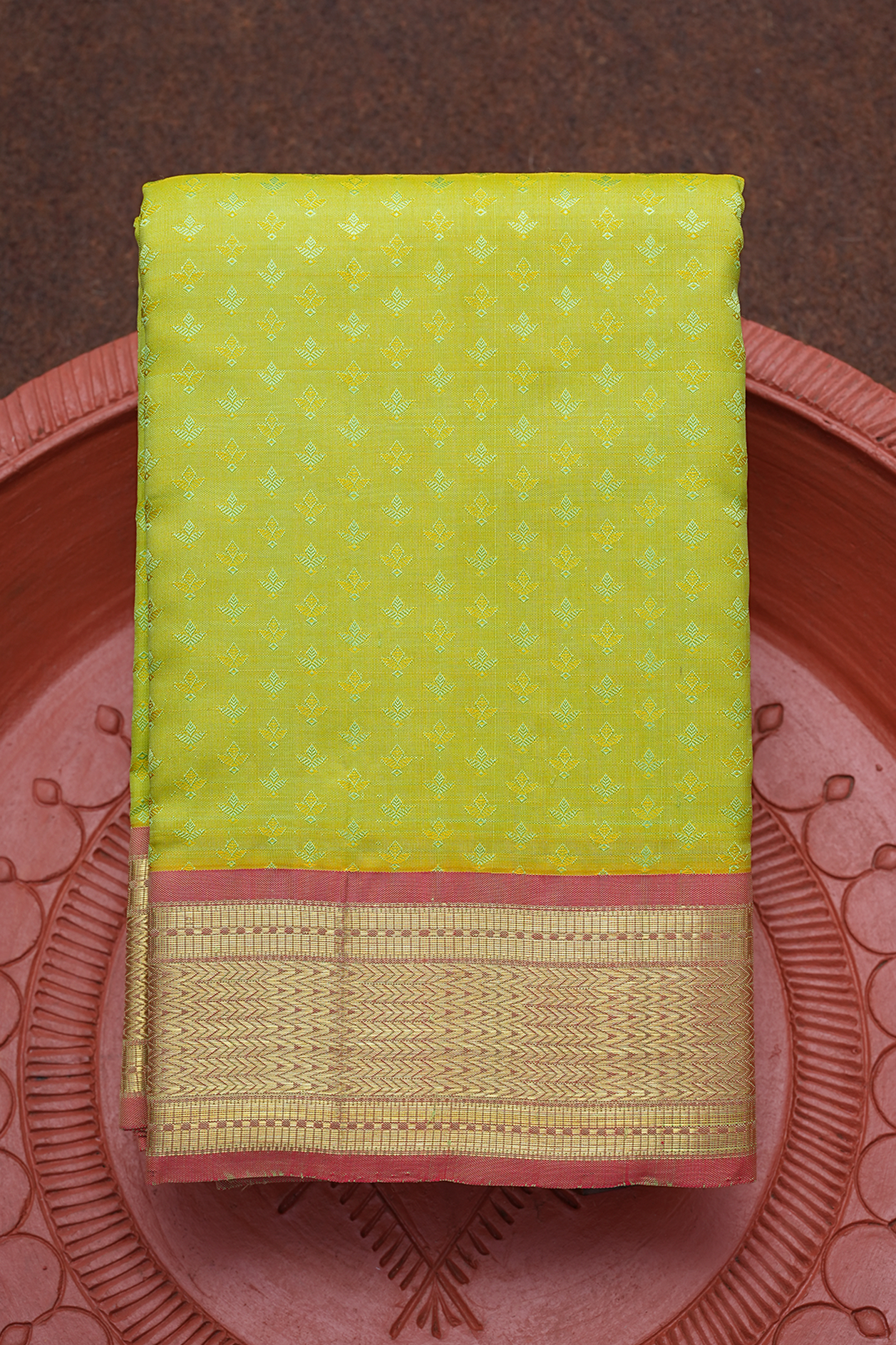  Jacquard Pattern Lemon Yellow Kanchipuram Silk Saree 