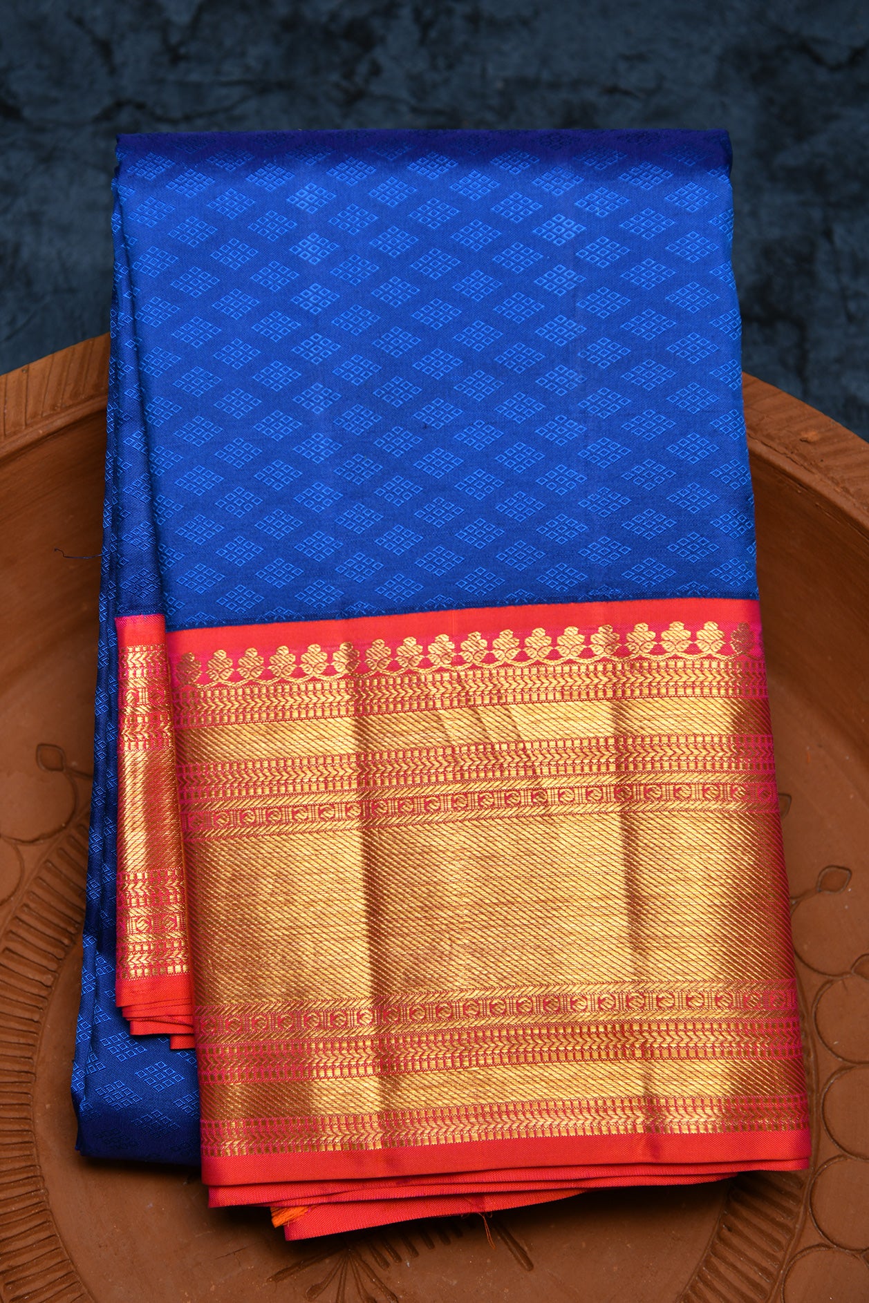  Contrast Big Border Azure Blue Kanchipuram Silk Saree 