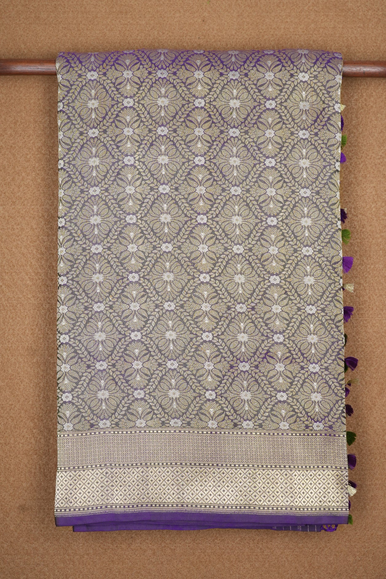  Zari Border With Ogee Pattern Purple Banaras Silk Saree 