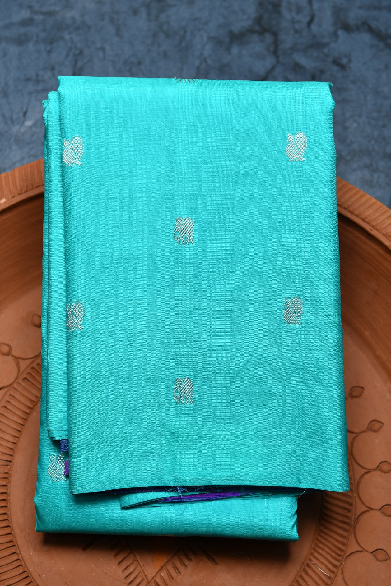  Elephant And Peacock Butta Turquoise Blue Kanchipuram Silk Saree 