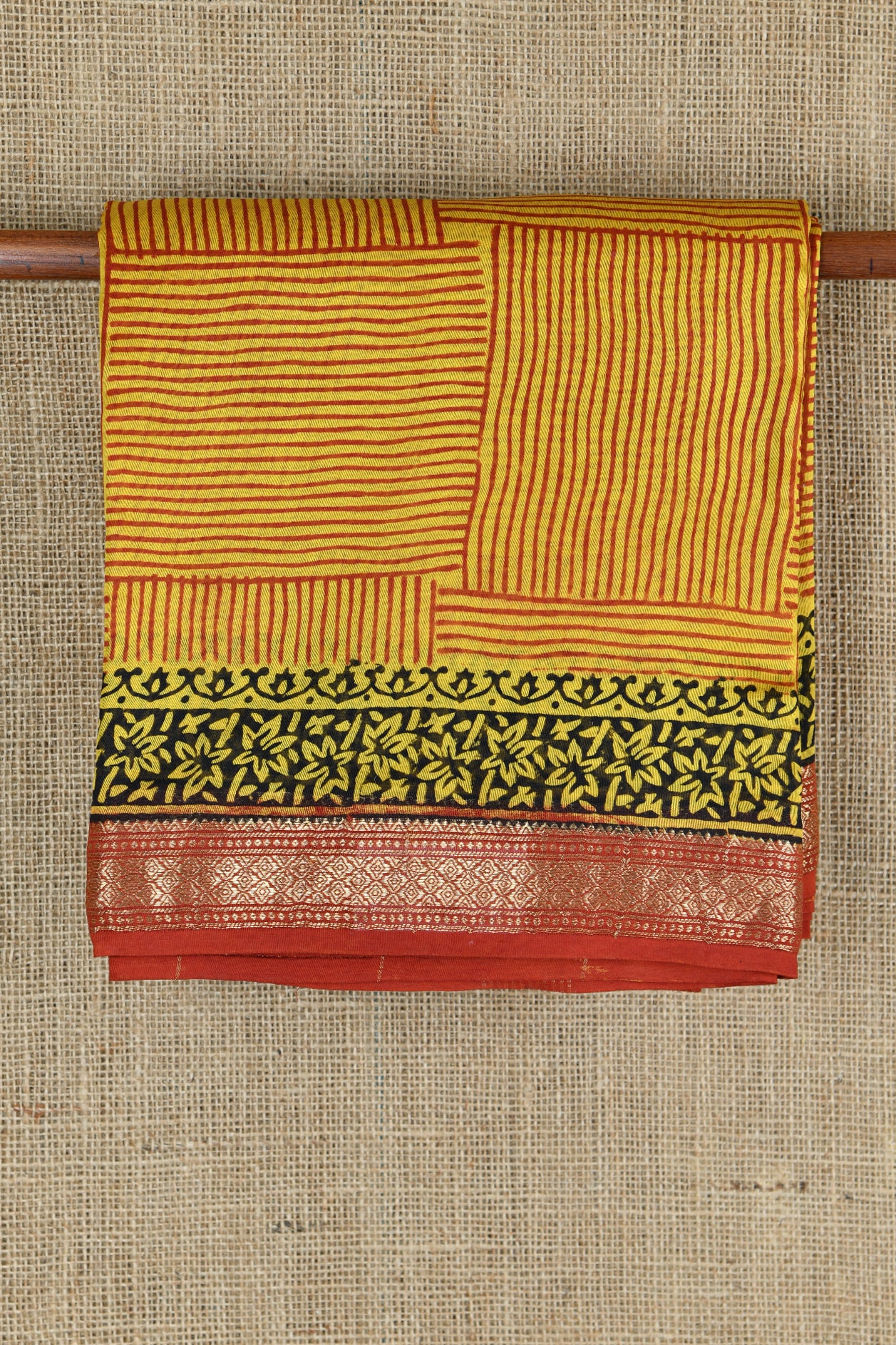  Floral Border Design Mustard Yellow Maheswari Silk Cotton Saree 