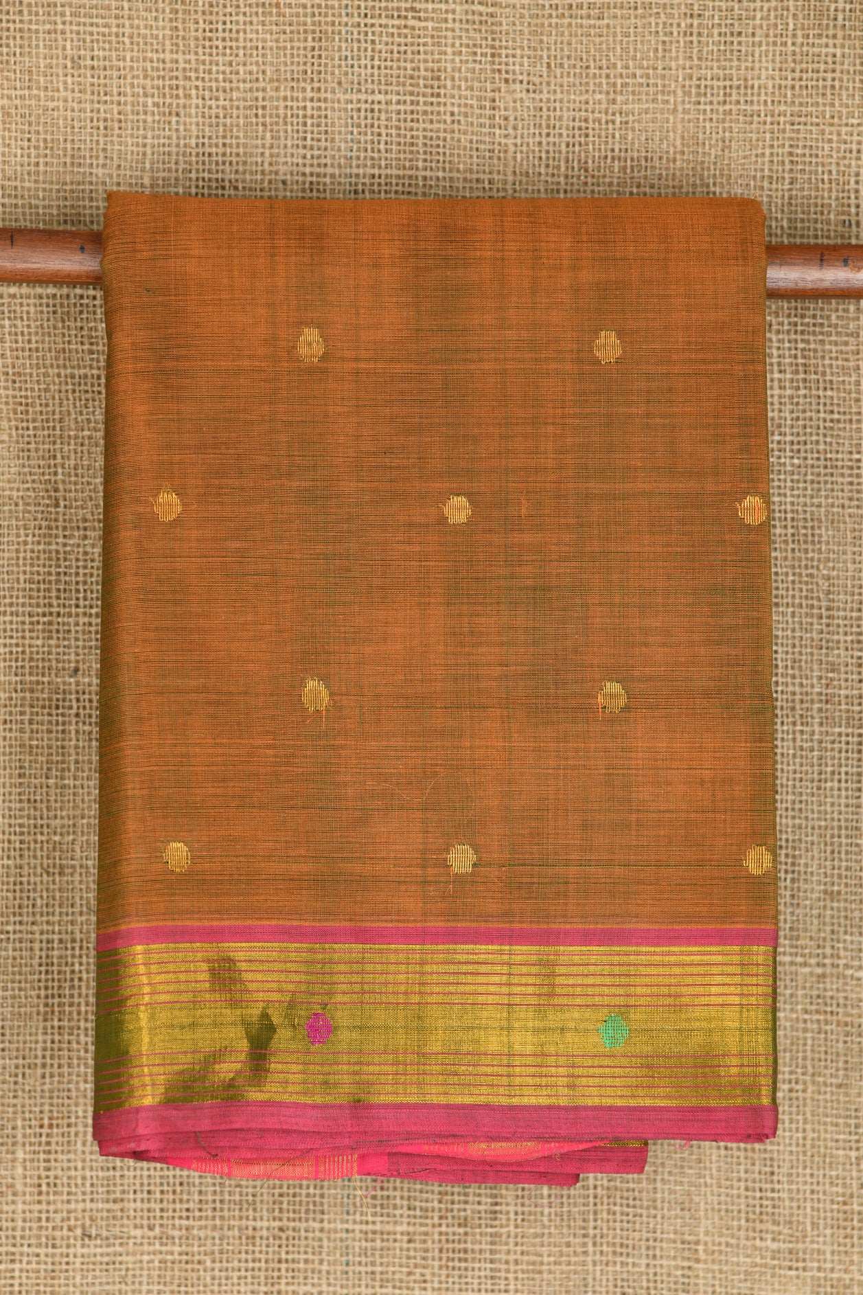  Zari Border With Buttis Coffee Brown Venkatagiri Cotton Saree 