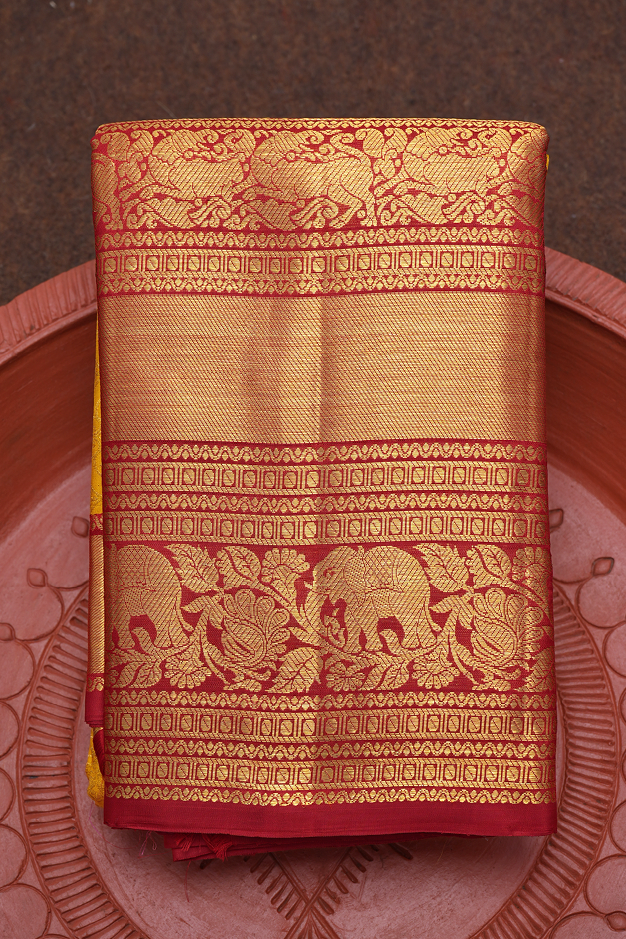  Zari Border In Brocade Honey Yellow Kanchipuram Silk Saree 