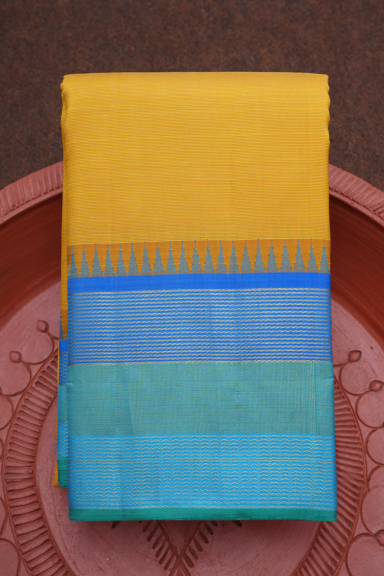  Self Stripes Honey Yellow Kanchipuram Silk Saree 