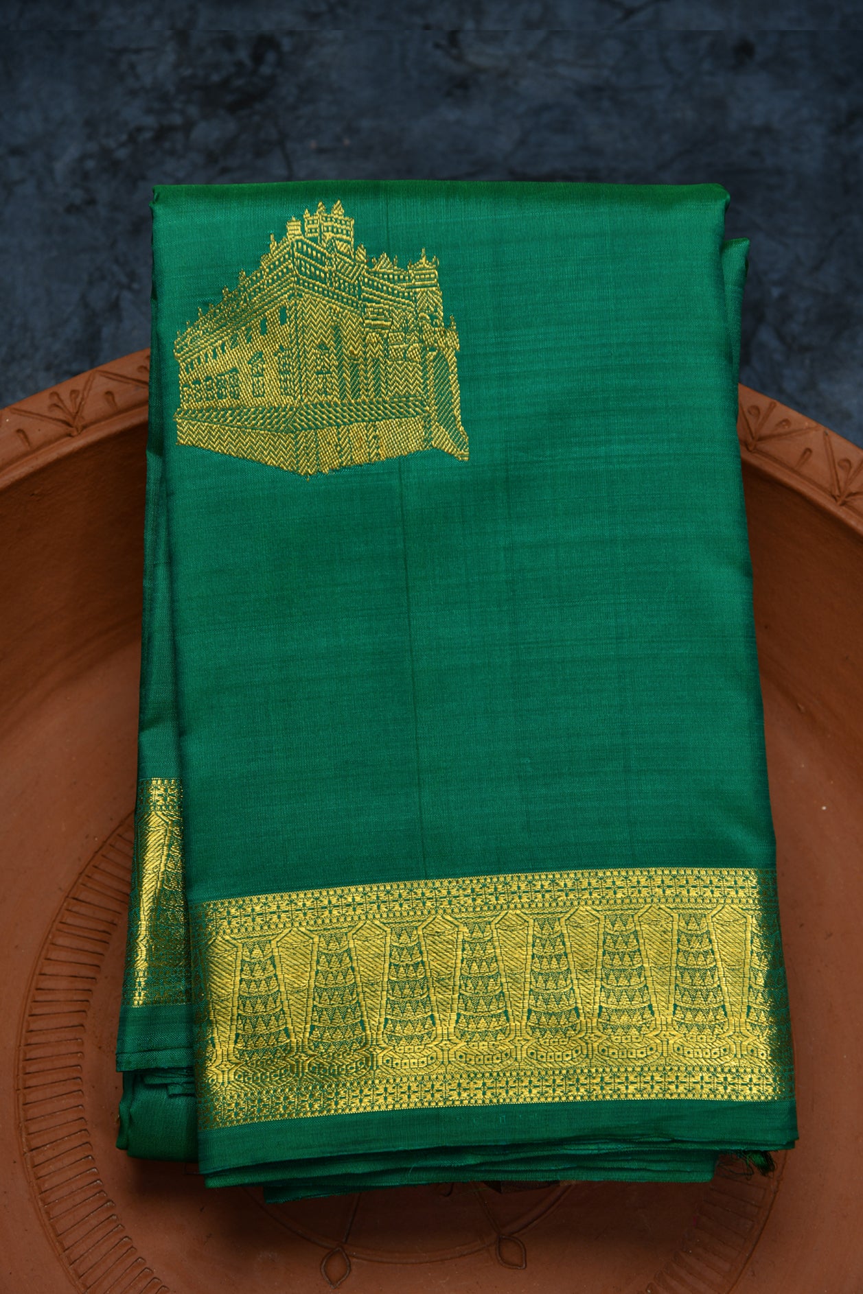  Chettinadu House Buttas Shamrock Green Kanchipuram Silk Saree 