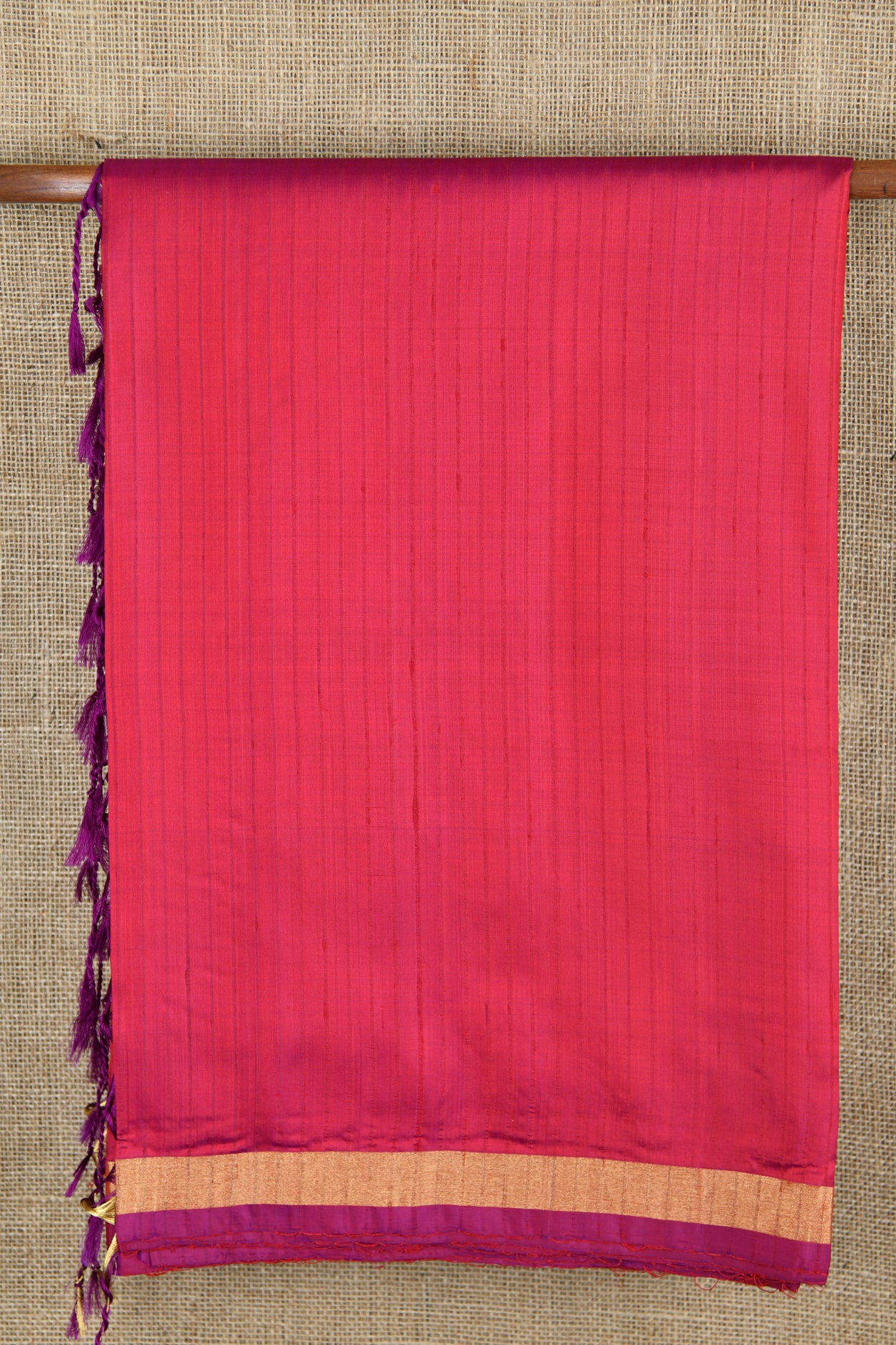  Gold Zari Magenta Pink Plain Silk Saree 