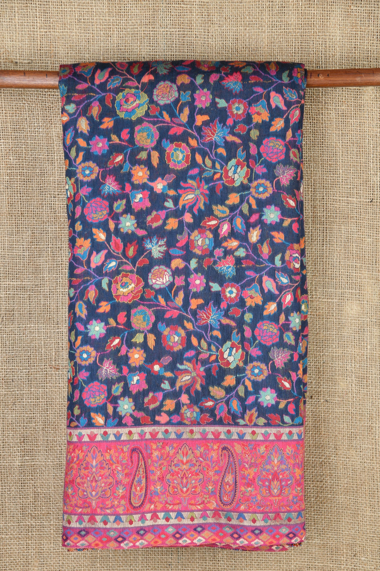  Floral Design Indigo Blue Pashmina Saree 