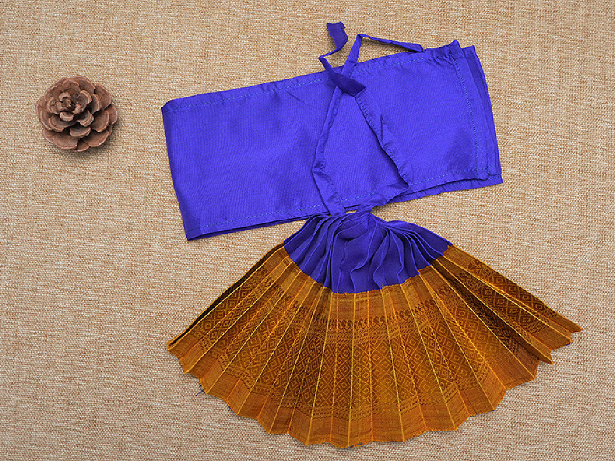  Zari Border Blue And Mustard Silk Amman Pavadai Set 