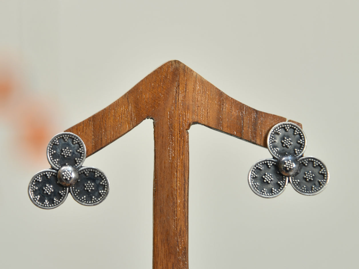  Rava Work Oxidised Pure Silver Stud Earrings 