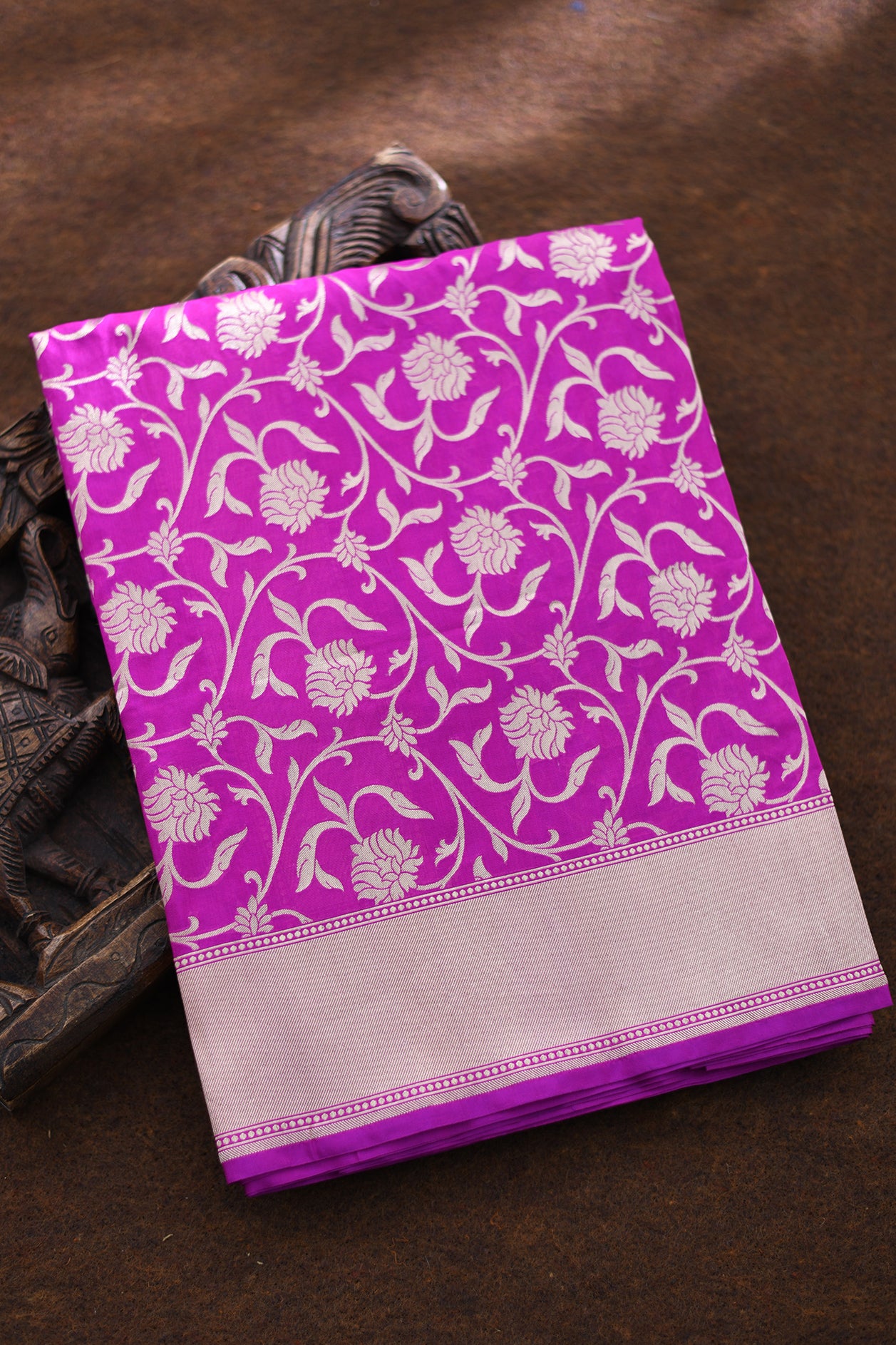  Jangla Pattern Fuschia Pink Banaras Silk Saree 