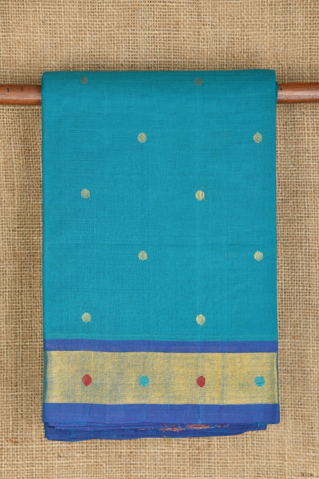  Zari Border With Buttis Peacock Blue Venkatagiri Cotton Saree 