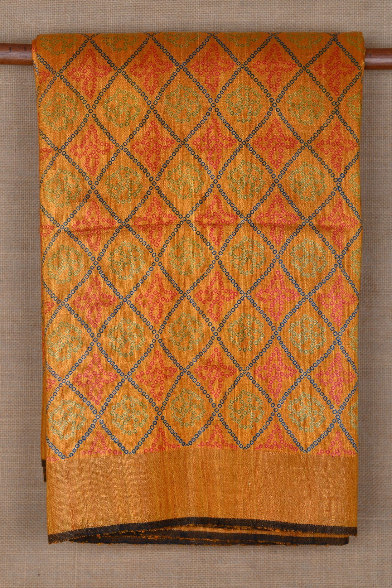  Allover Pattern Mustard Yellow Raw Silk Saree 