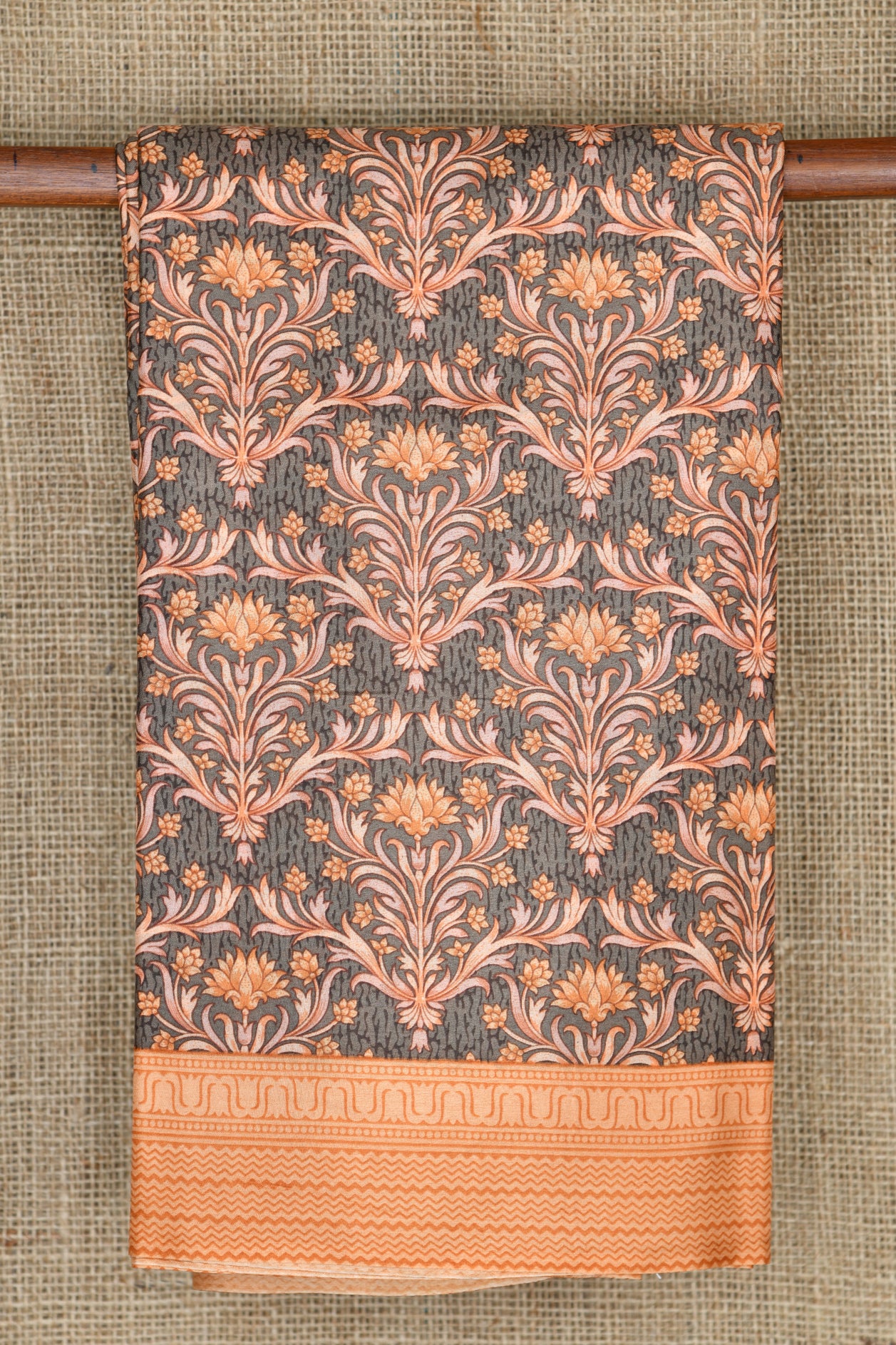  Floral Design Grey And Brown Printed Silk Saree 