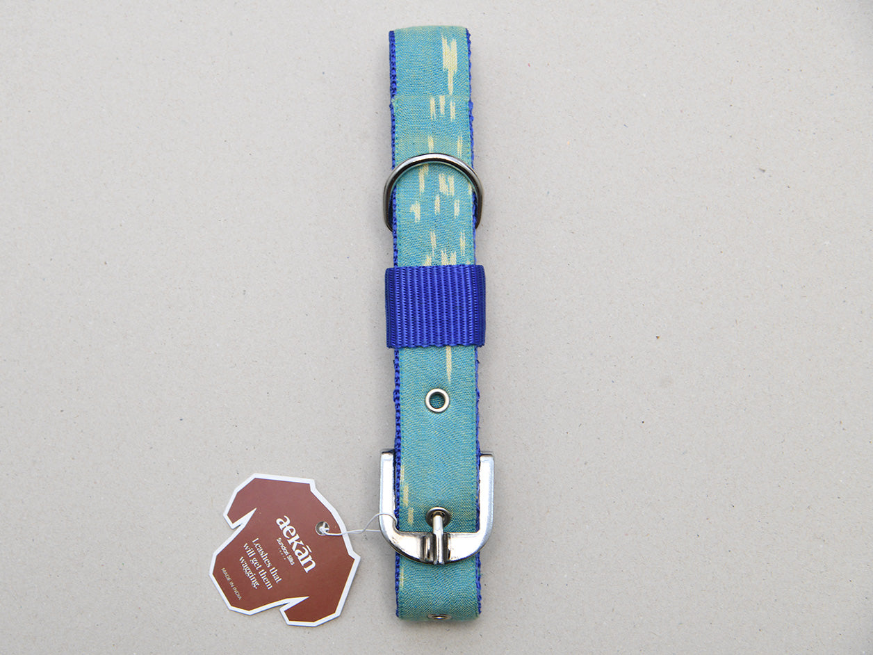  Sea Blue Cotton Ikat Dog Collar 