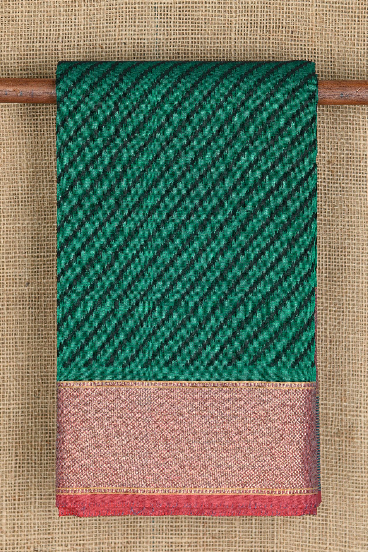  Zari Border With Diagonal Lines Printed Pine Green Chanderi Cotton Saree 