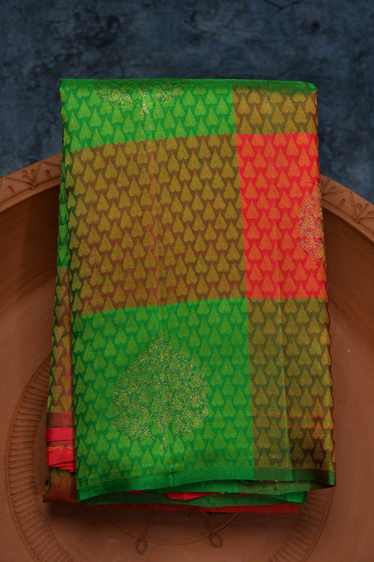  Multi Color Checks Zari Butta Kanchipuram Silk Saree 