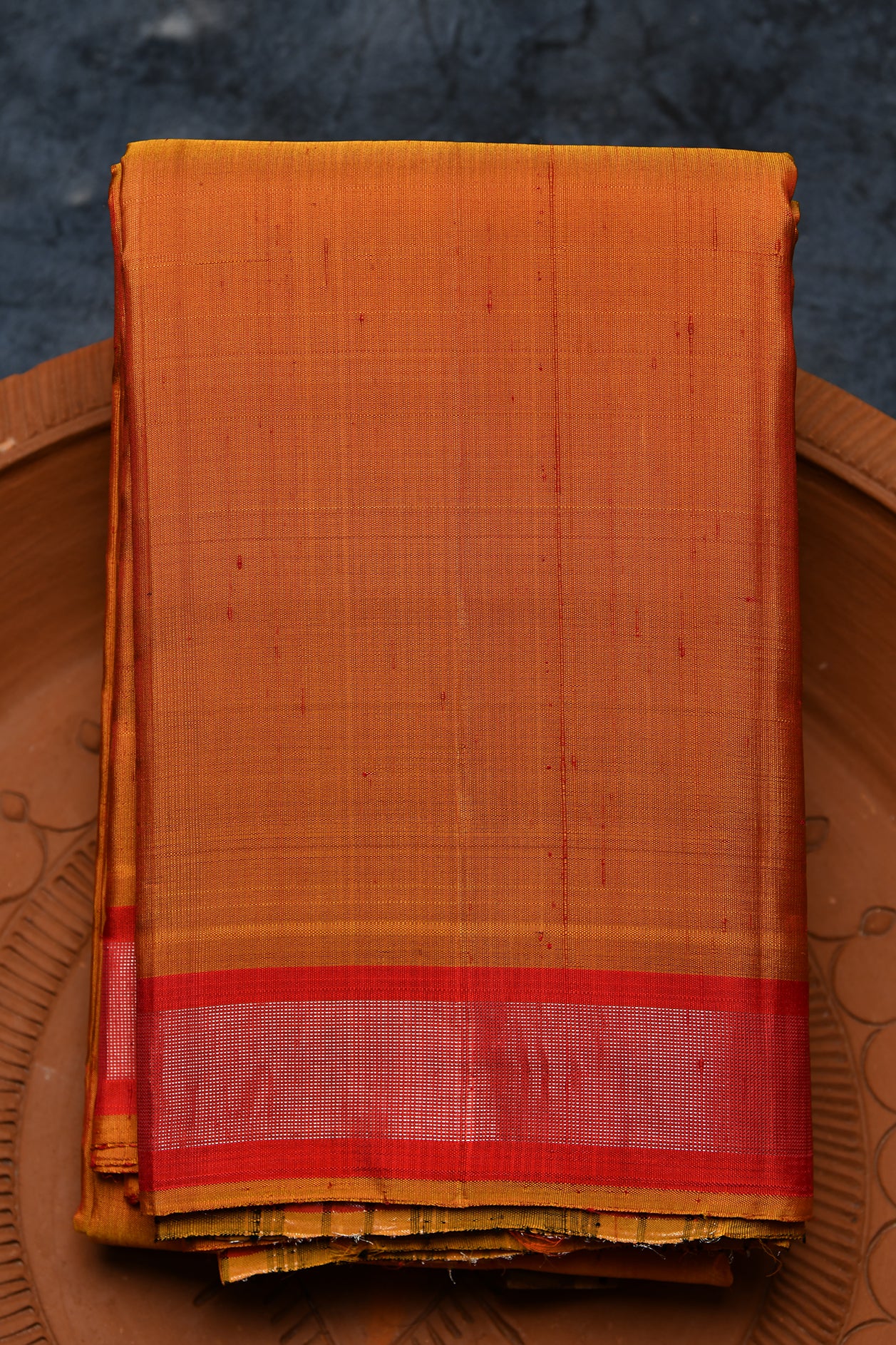  Contrast Silver Zari Border In Plain Rust Brown Kanchipuram Silk Saree 