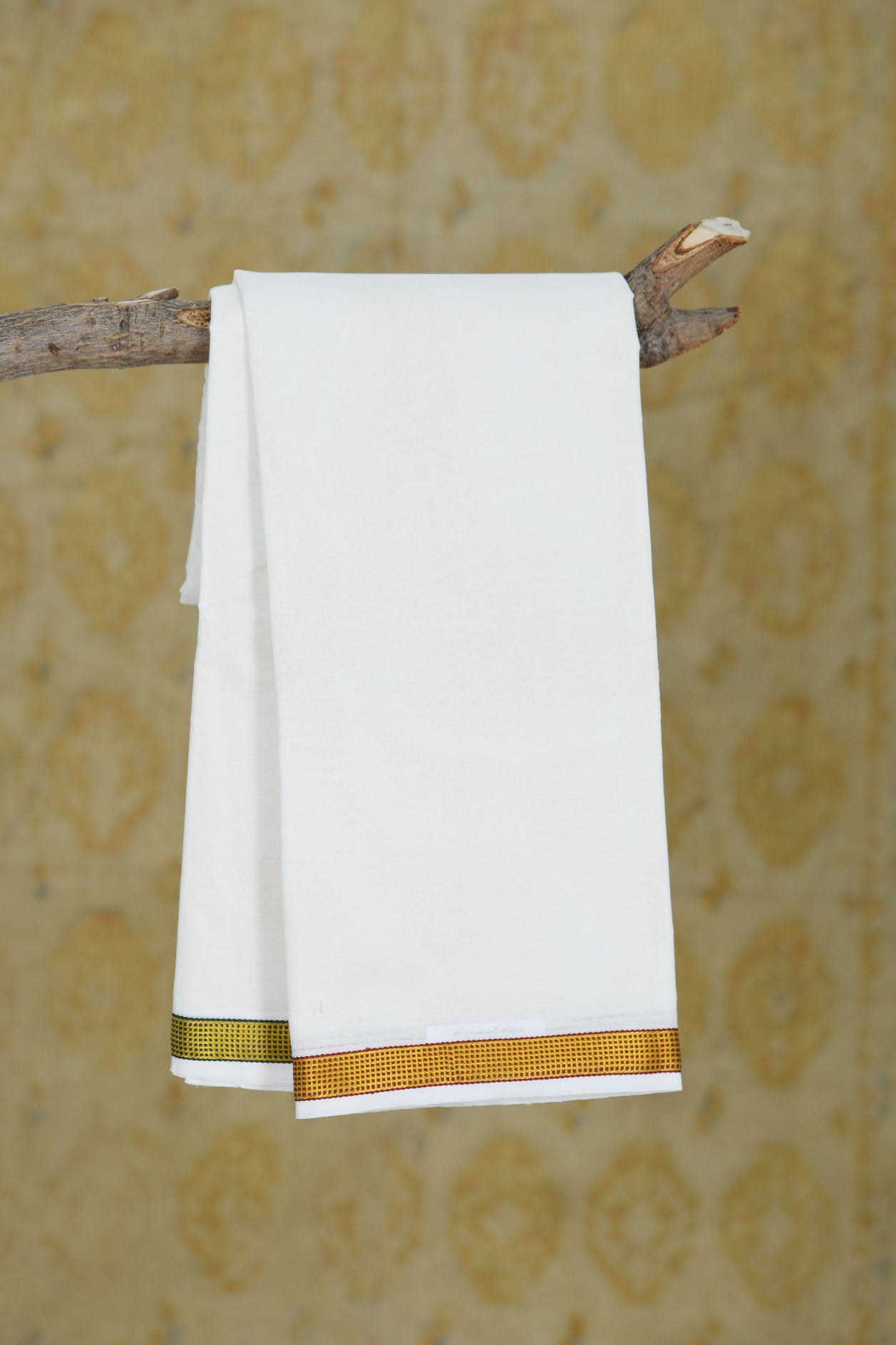  Small Muthukattam Zari Border In Plain Off White Cotton Dhoti 