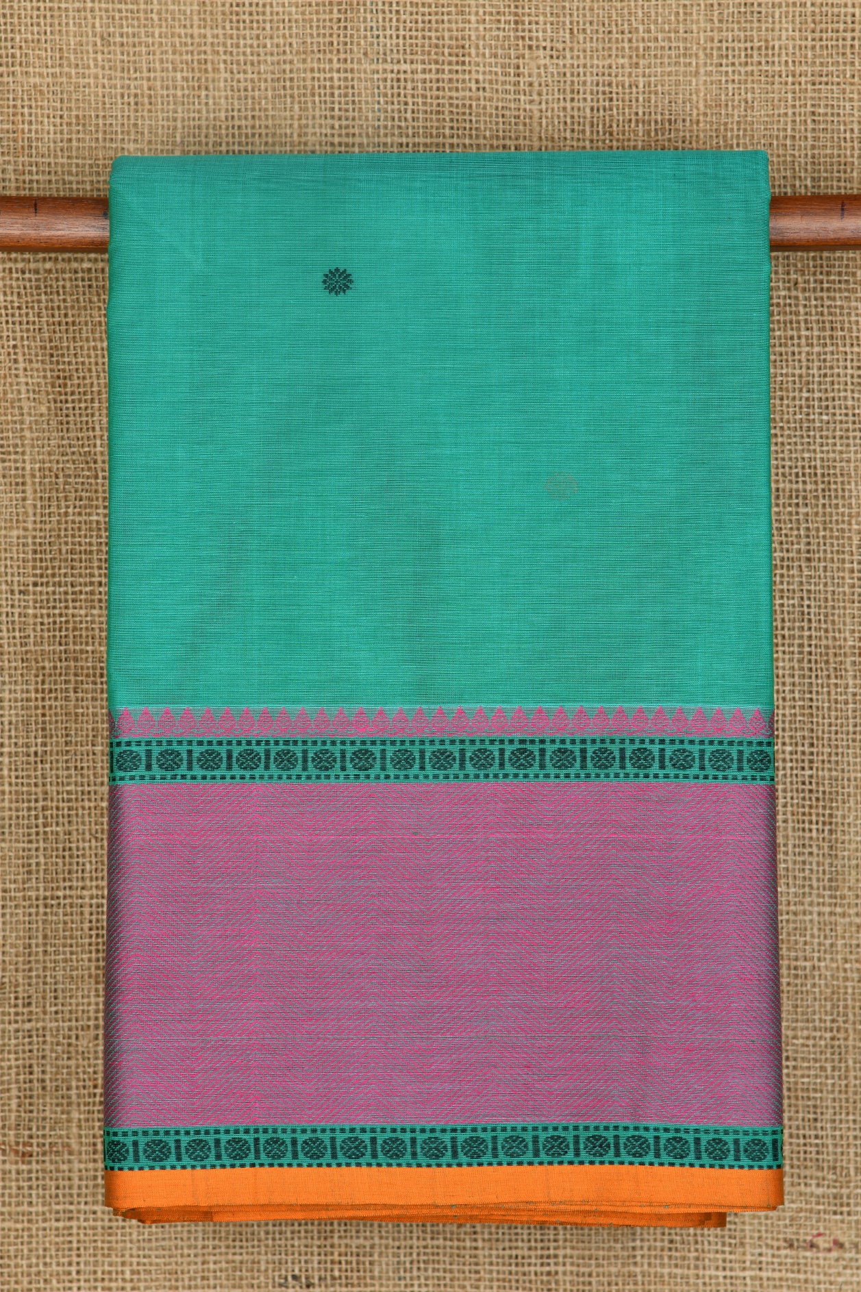  Rudraksh Design Thread Work Border Turquoise Green Coimbatore Cotton Saree 