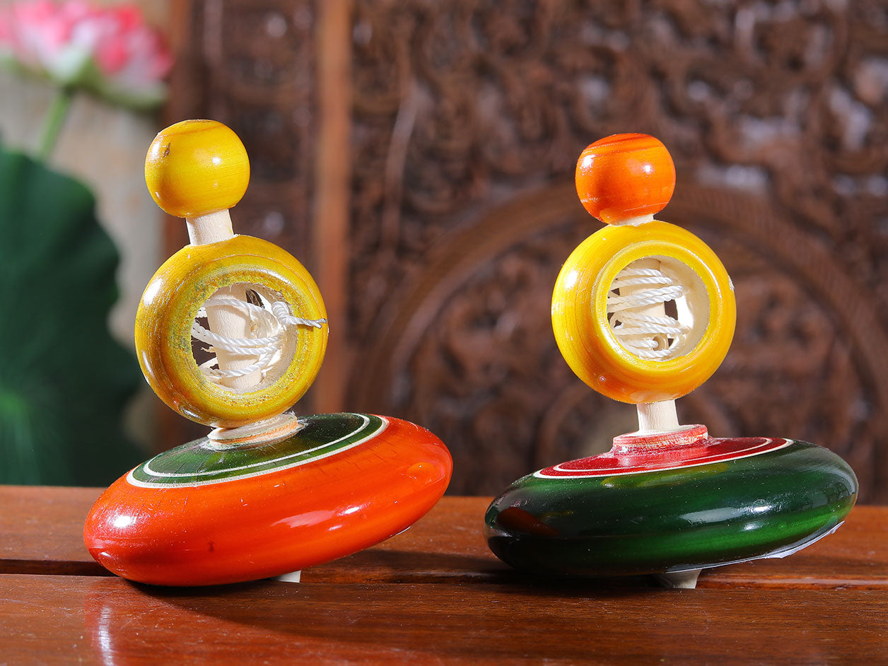  Channapatna Wooden Set Of 2 Wind Top 